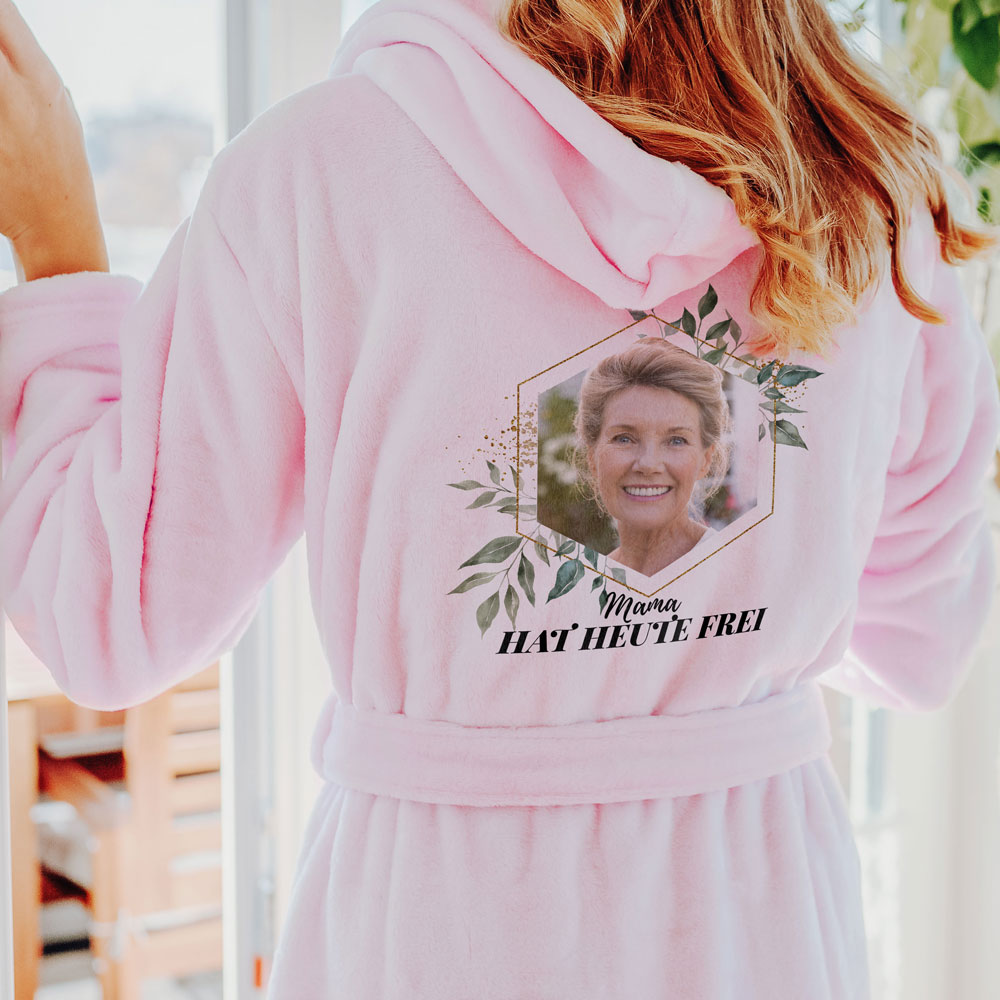 Bademantel Blätter mit Bild und Text, personalisiert, personalisierbar, Weihnachtsgeschenk, Fotogeschenk, Witzige Geschenke, Romantische Geschenke, Hochzeitsgeschenk, Geschenk, Geschenkidee