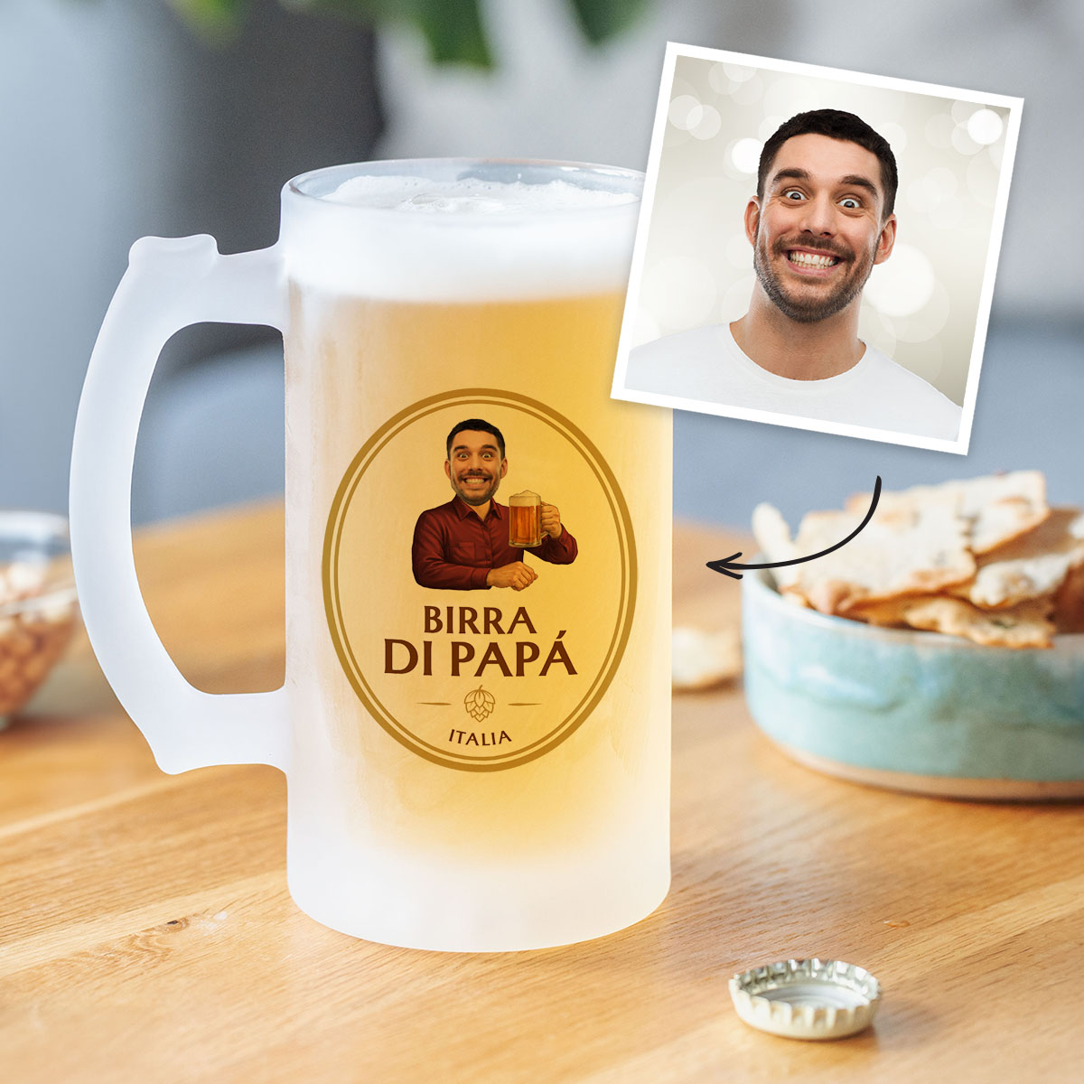 Personalisierbarer Bierkrug mit Logo und Gesicht, Fotogeschenk, Geschenk für Männer, Geschenk für Freund, Geschenk für Bruder, Geschenk für Papa, Witzige Geschenke, Romantische Geschenke, Hochzeitsgeschenk, Kleine Geschenke, Geschenk, Geschenkidee