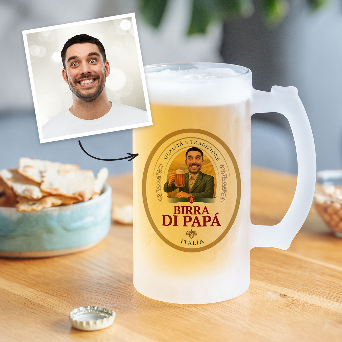 Personalisierbarer Bierkrug mit Logo und Gesicht, Fotogeschenk, Geschenk für Männer, Geschenk für Freund, Geschenk für Bruder, Geschenk für Papa, Witzige Geschenke, Romantische Geschenke, Hochzeitsgeschenk, Kleine Geschenke, Geschenk, Geschenkidee