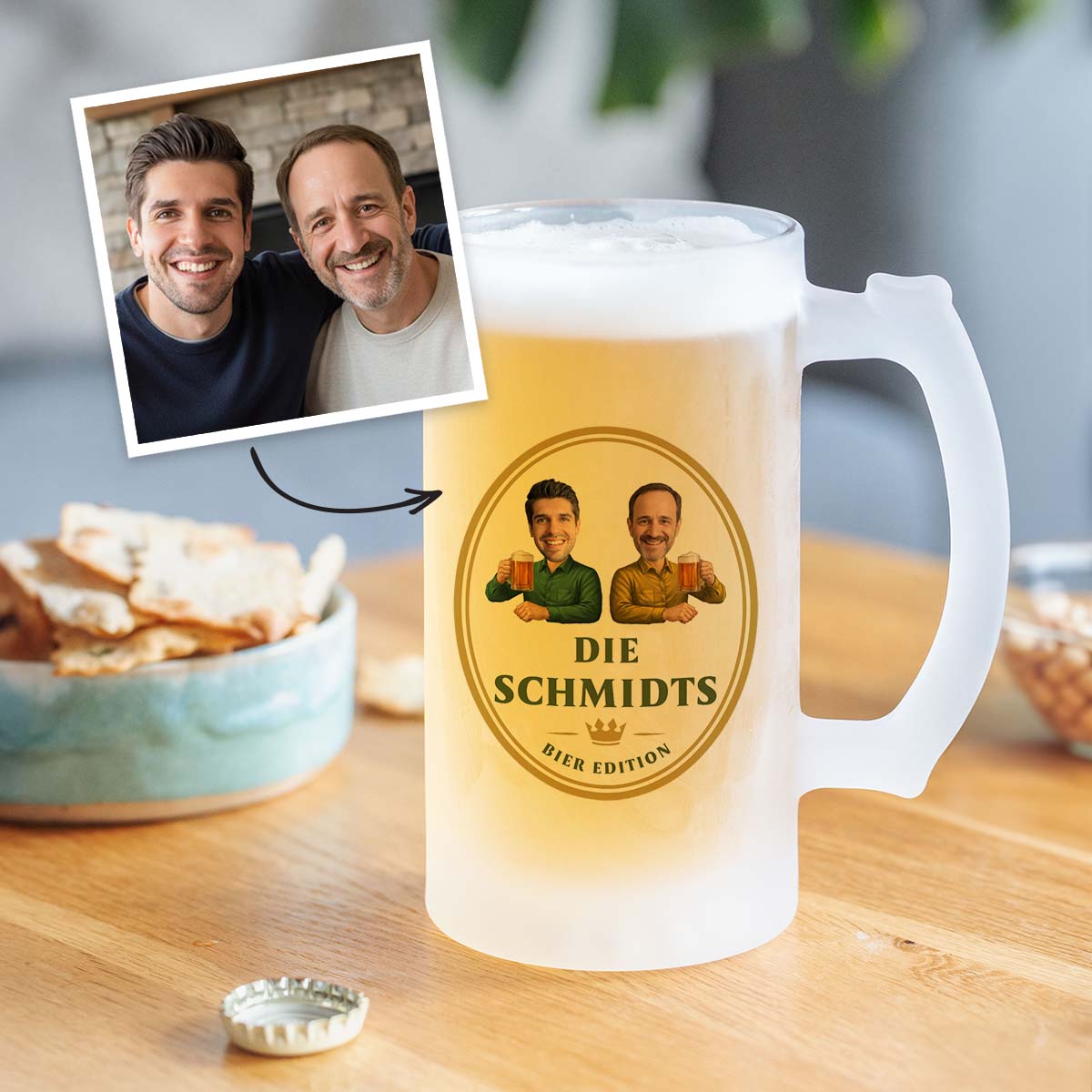 Personalisierbarer Bierkrug mit zwei Gesichtern und Logo, Fotogeschenk, Witzige Geschenke, Romantische Geschenke, Hochzeitsgeschenk, Kleine Geschenke, Geschenk, Geschenkidee