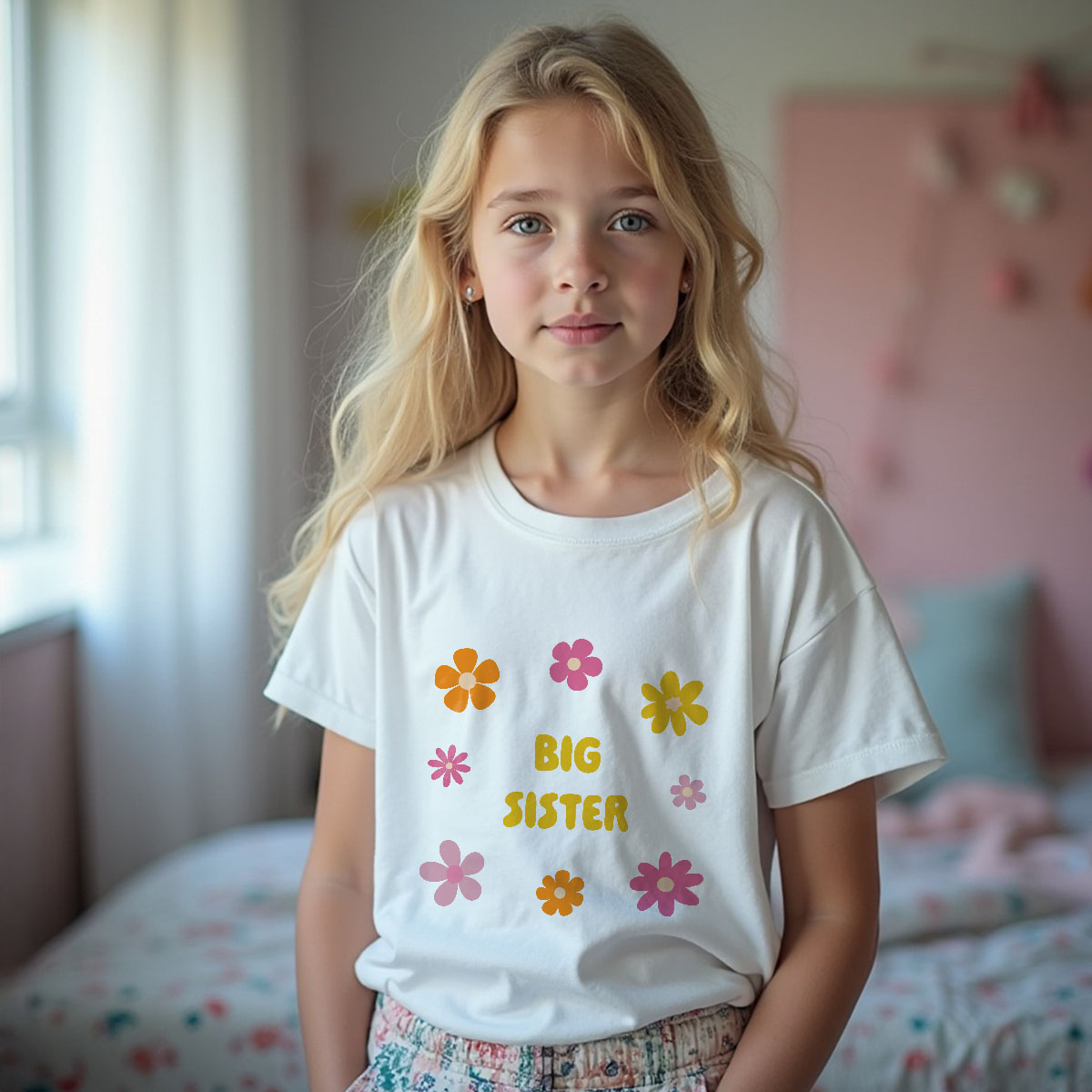 Personalisierbares Kinder T-Shirt mit Blumen und Text, Weihnachtsgeschenk, Kleine Geschenke, Geschenk, Geschenkidee