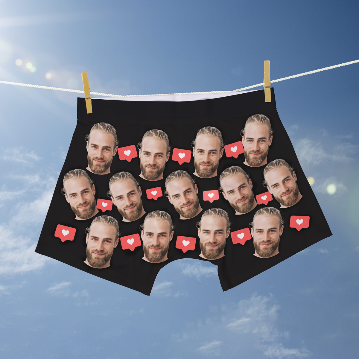 Boxershorts mit Gesicht und Hintergründen, personalisiert, personalisierbar, Weihnachtsgeschenk, Fotogeschenk, Geburtstagsgeschenk, Geschenk für Männer, Geschenk für Freund, Geschenk für Bruder, Witzige Geschenke, Romantische Geschenke, Hochzeitsgeschenk,