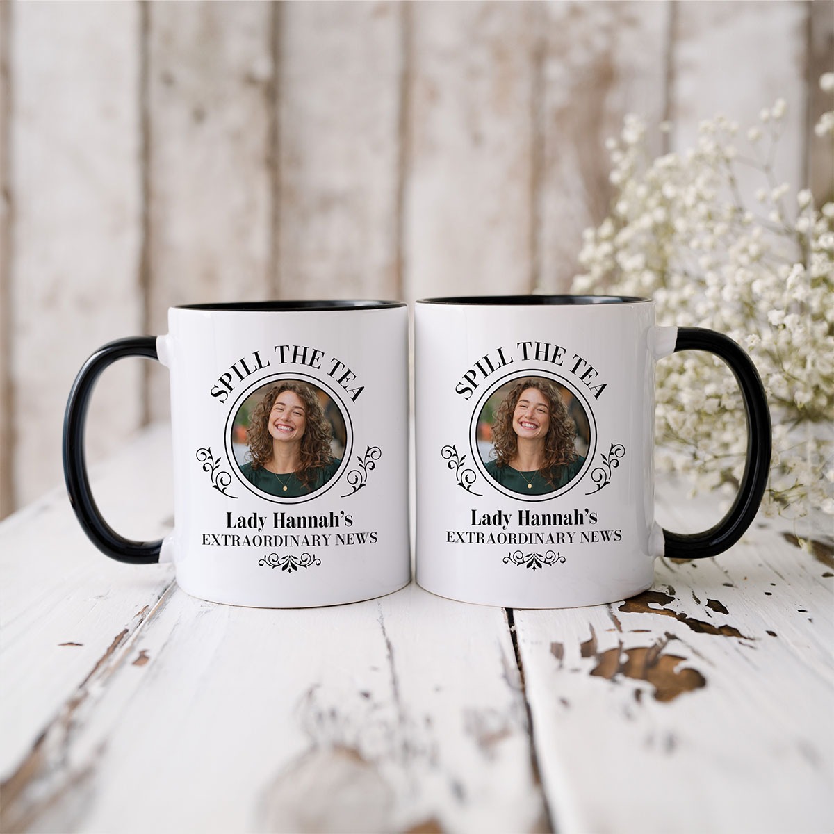Personalisierbare Tasse Spill the Tea, Weihnachtsgeschenk, Fotogeschenk, Geburtstagsgeschenk, Geschenke für Frauen, Geschenke für Freundin, Geschenk für Schwester, Witzige Geschenke, Romantische Geschenke, Hochzeitsgeschenk, Kleine Geschenke, Geschenk, Ge