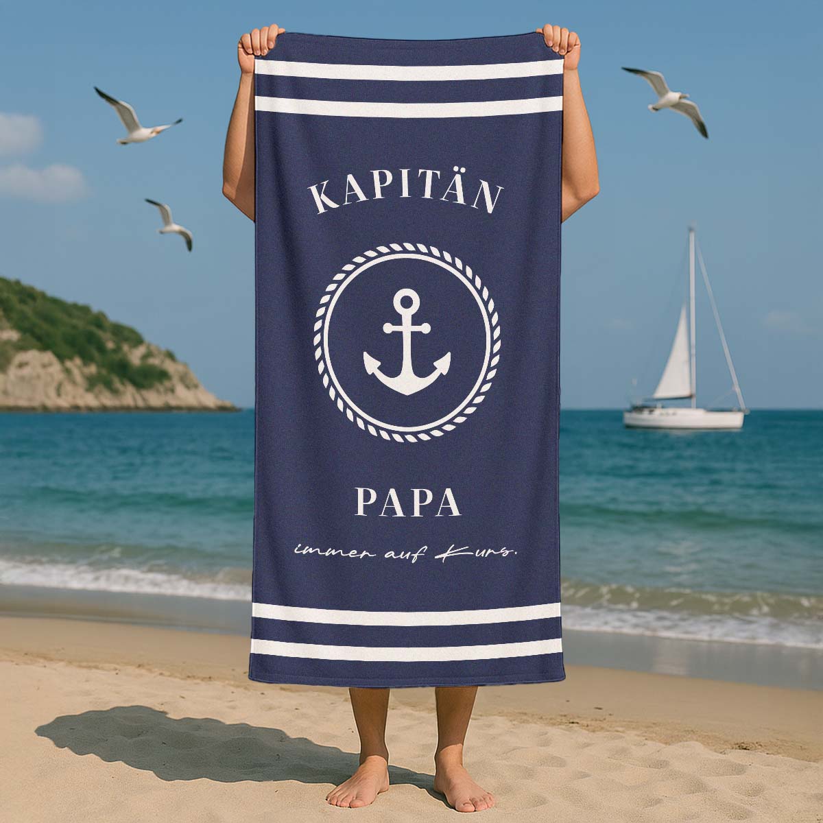 Personalisierbares Handtuch Maritim mit Text, Geschenk für Papa, Witzige Geschenke, Romantische Geschenke, Hochzeitsgeschenk, Kleine Geschenke, Geschenk, Geschenkidee