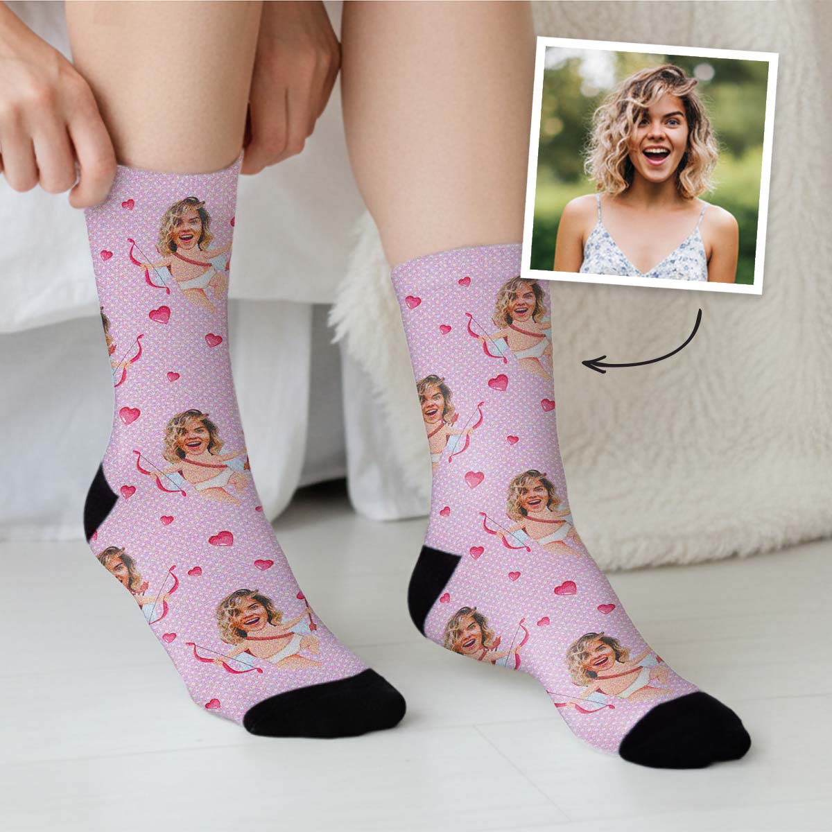 Personalisierbare Socken Amor mit deinem Gesicht, Valentinstag Geschenk, Witzige Geschenke, Romantische Geschenke, Hochzeitsgeschenk, Kleine Geschenke, Geschenk, Geschenkidee