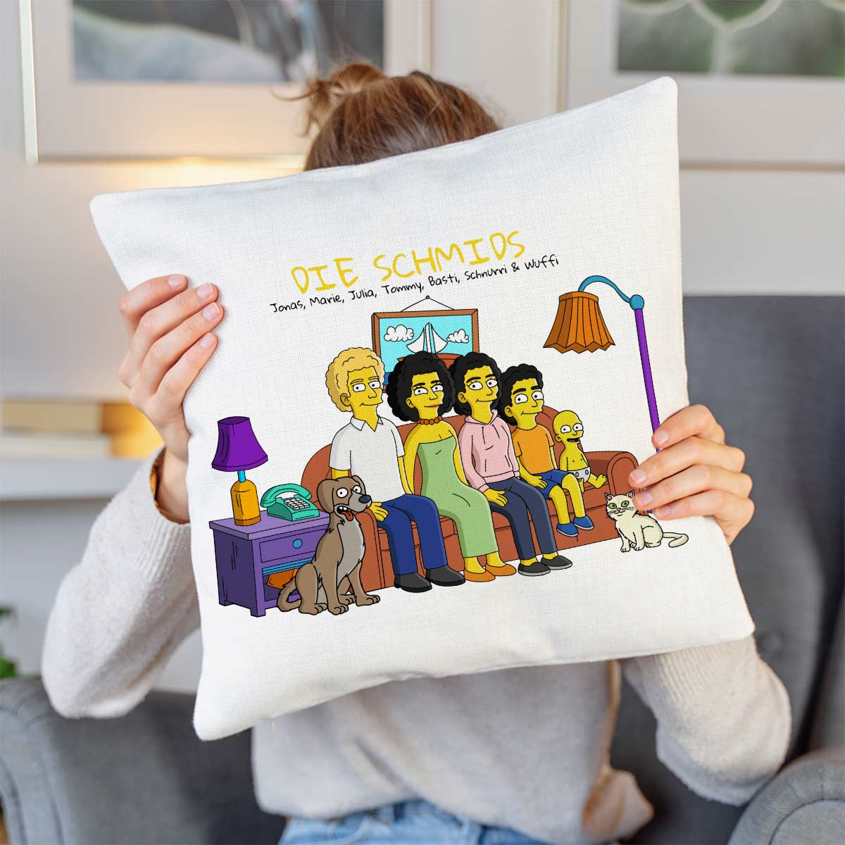 Personalisierbare Kissenbezug-Illustration Cartoon Familie, Kleine Geschenke, Geschenk, Geschenkidee