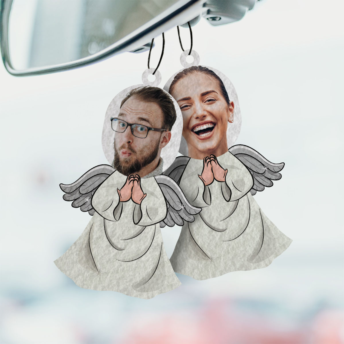 Personalisierbarer Engel Duftbaum 2er Set mit Gesicht, Fotogeschenk, Witzige Geschenke, Romantische Geschenke, Hochzeitsgeschenk, Geschenk, Geschenkidee