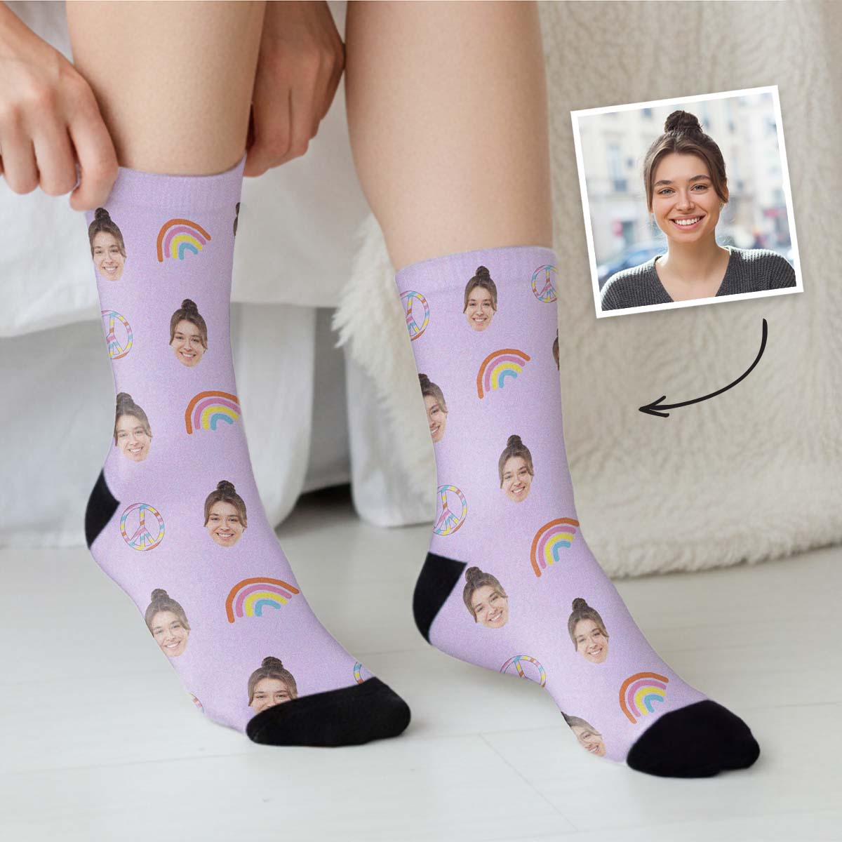 Personalisierbare Socken mit Gesicht und Hintergründen, Valentinstag Geschenk, Fotogeschenk, Geburtstagsgeschenk, Geschenke für Frauen, Geschenke für Freundin, Geschenk für Schwester, Witzige Geschenke, Romantische Geschenke, Hochzeitsgeschenk, Geschenk, 