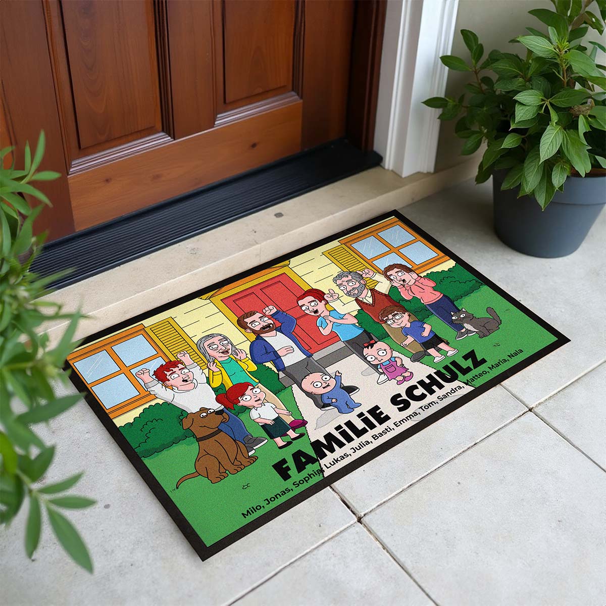 Personalisierbare Fußmatten-Illustration Zeichentrick Familie, Weihnachtsgeschenk, Witzige Geschenke, Romantische Geschenke, Hochzeitsgeschenk, Kleine Geschenke, Geschenk, Geschenkidee