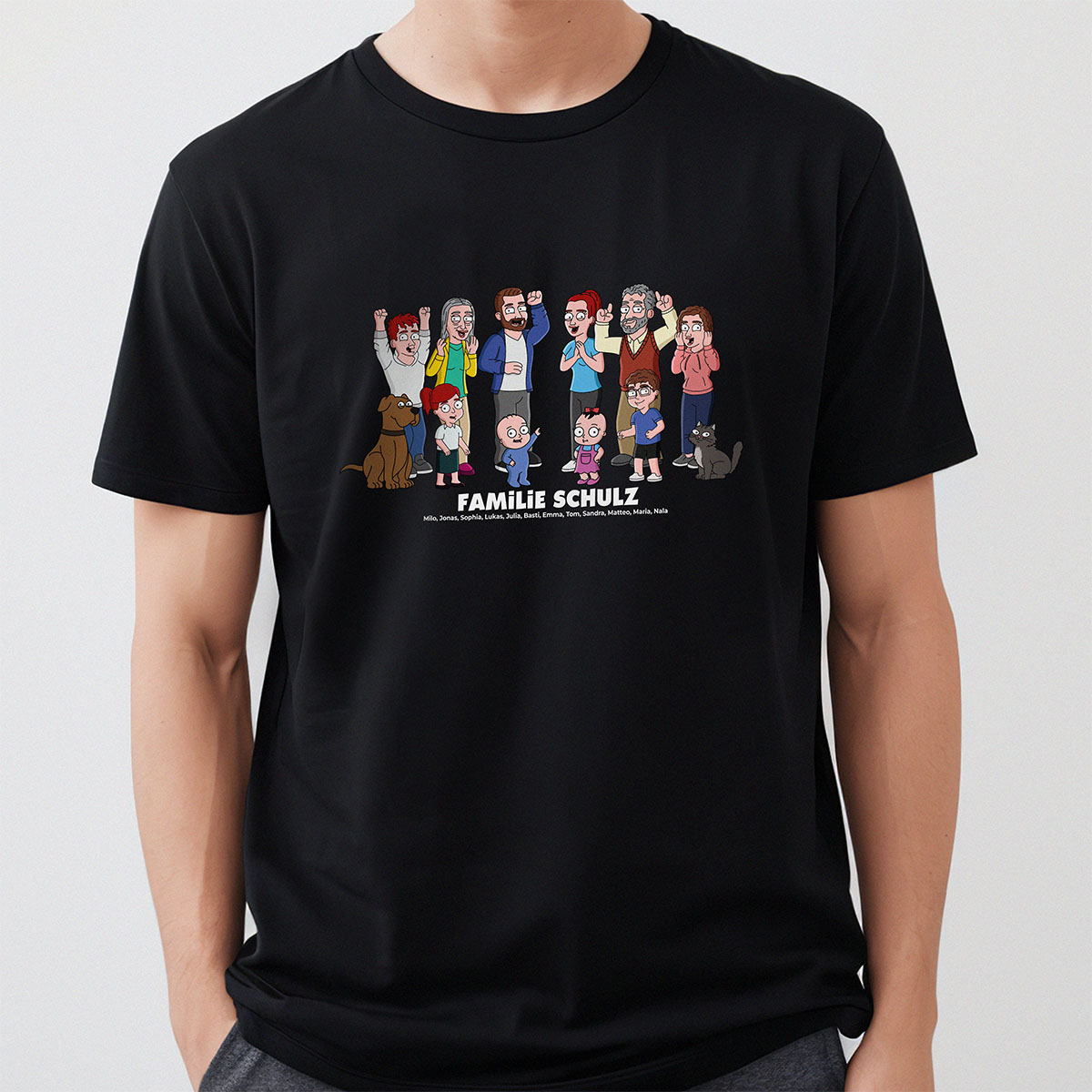 Personalisierbare T-Shirt-Illustration Zeichentrick Familie, Weihnachtsgeschenk, Geburtstagsgeschenk, Witzige Geschenke, Romantische Geschenke, Hochzeitsgeschenk, Kleine Geschenke, Geschenk, Geschenkidee