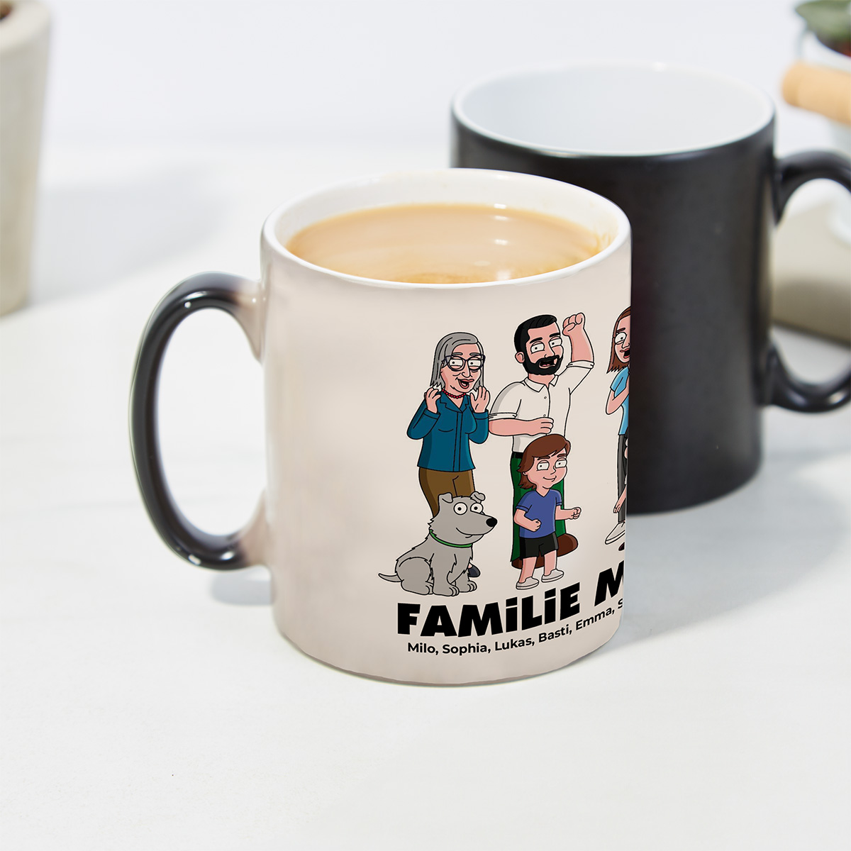 Personalisierbare Tassen-Illustration Zeichentrick Familie, Weihnachtsgeschenk, Geburtstagsgeschenk, Geschenk für Männer, Geschenk für Freund, Geschenk für Bruder, Geschenk für Papa, Witzige Geschenke, Romantische Geschenke, Hochzeitsgeschenk, Kleine Gesc