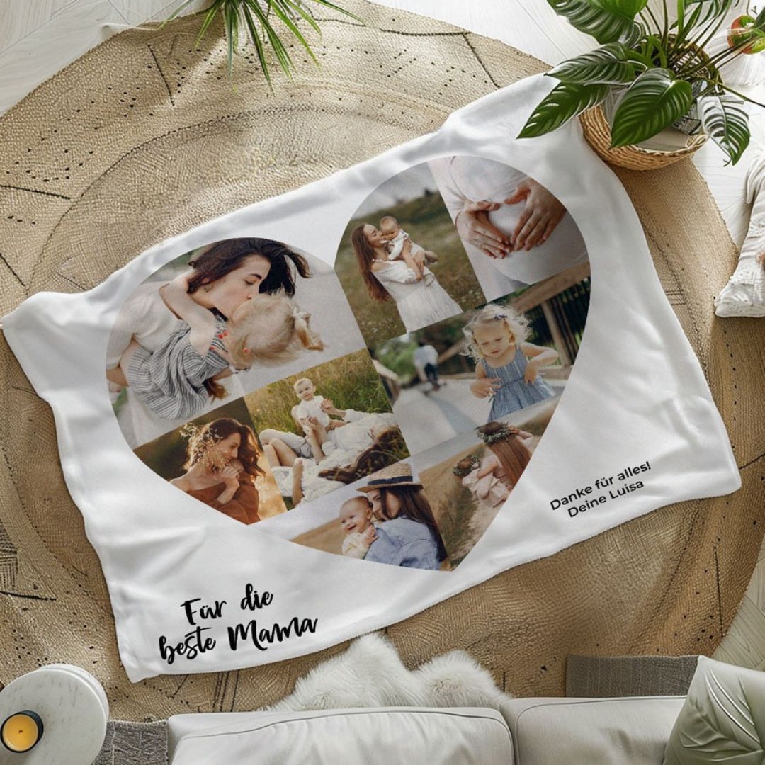 Fotodecke mit Herz und Text, personalisiert, personalisierbar, Fotogeschenk, Geschenke für Frauen, Geschenke für Freundin, Geschenk für Schwester, Romantische Geschenke, Hochzeitsgeschenk, Geschenk, Geschenkidee