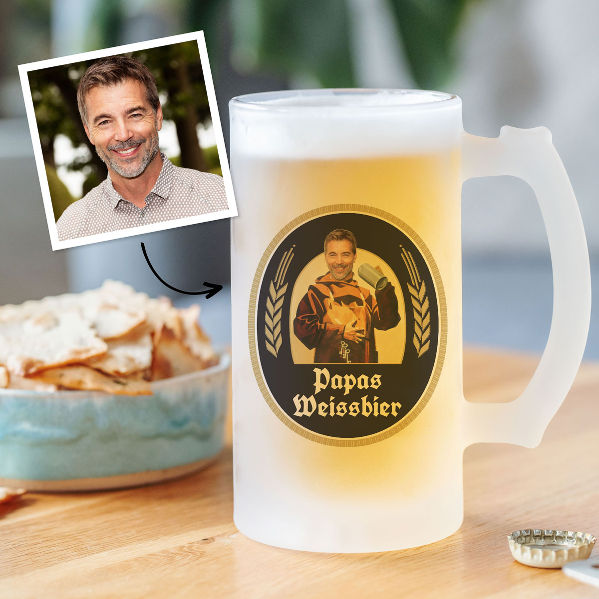 Personalisierbarer Bierkrug mit Gesicht und Name, Weihnachtsgeschenk, Fotogeschenk, Geburtstagsgeschenk, Geschenk für Männer, Geschenk für Freund, Geschenk für Bruder, Geschenk für Papa, Witzige Geschenke, Romantische Geschenke, Hochzeitsgeschenk, Kleine