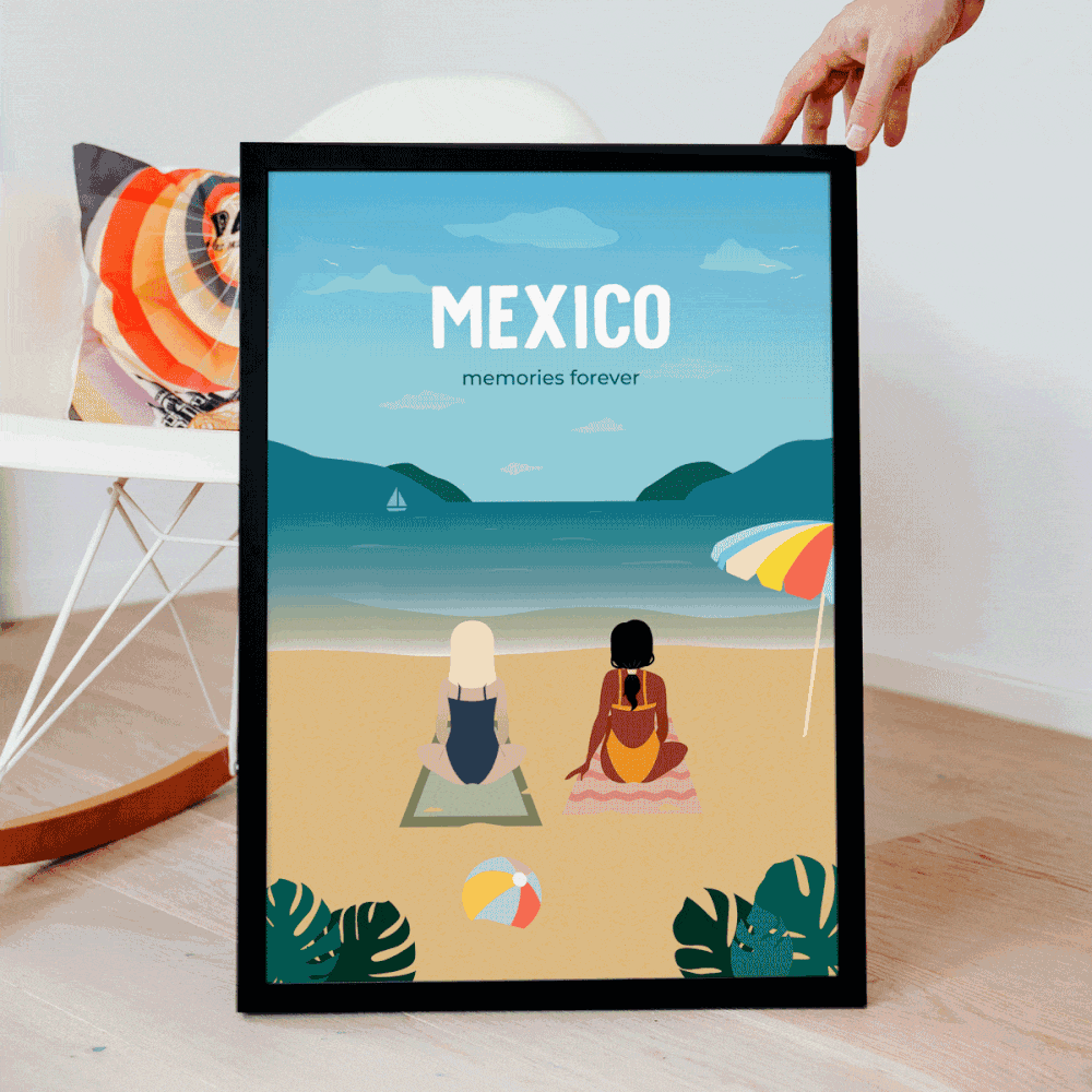 Personalisierbare Poster-Illustration Freundinnen Strand, Geschenke für Frauen, Geschenke für Freundin, Geschenk für Schwester, Kleine Geschenke, Geschenk, Geschenkidee