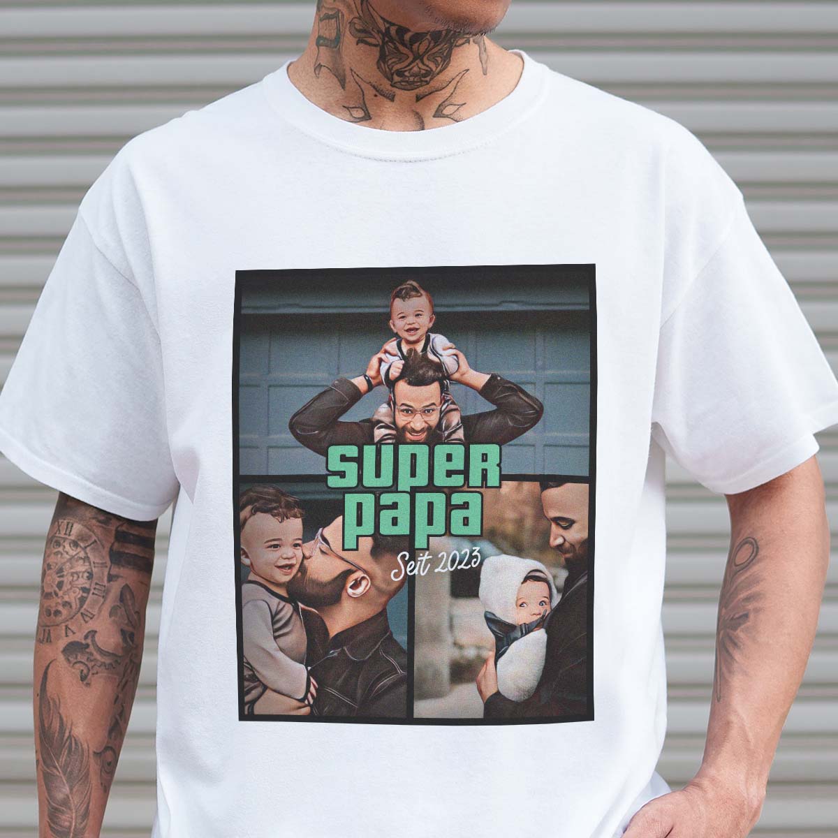 Personalisierbares T-Shirt mit drei Fotos und Text, Weihnachtsgeschenk, Fotogeschenk, Geburtstagsgeschenk, Geschenk für Männer, Geschenk für Freund, Geschenk für Bruder, Geschenke für Frauen, Geschenke für Freundin, Geschenk für Schwester, Witzige Geschen