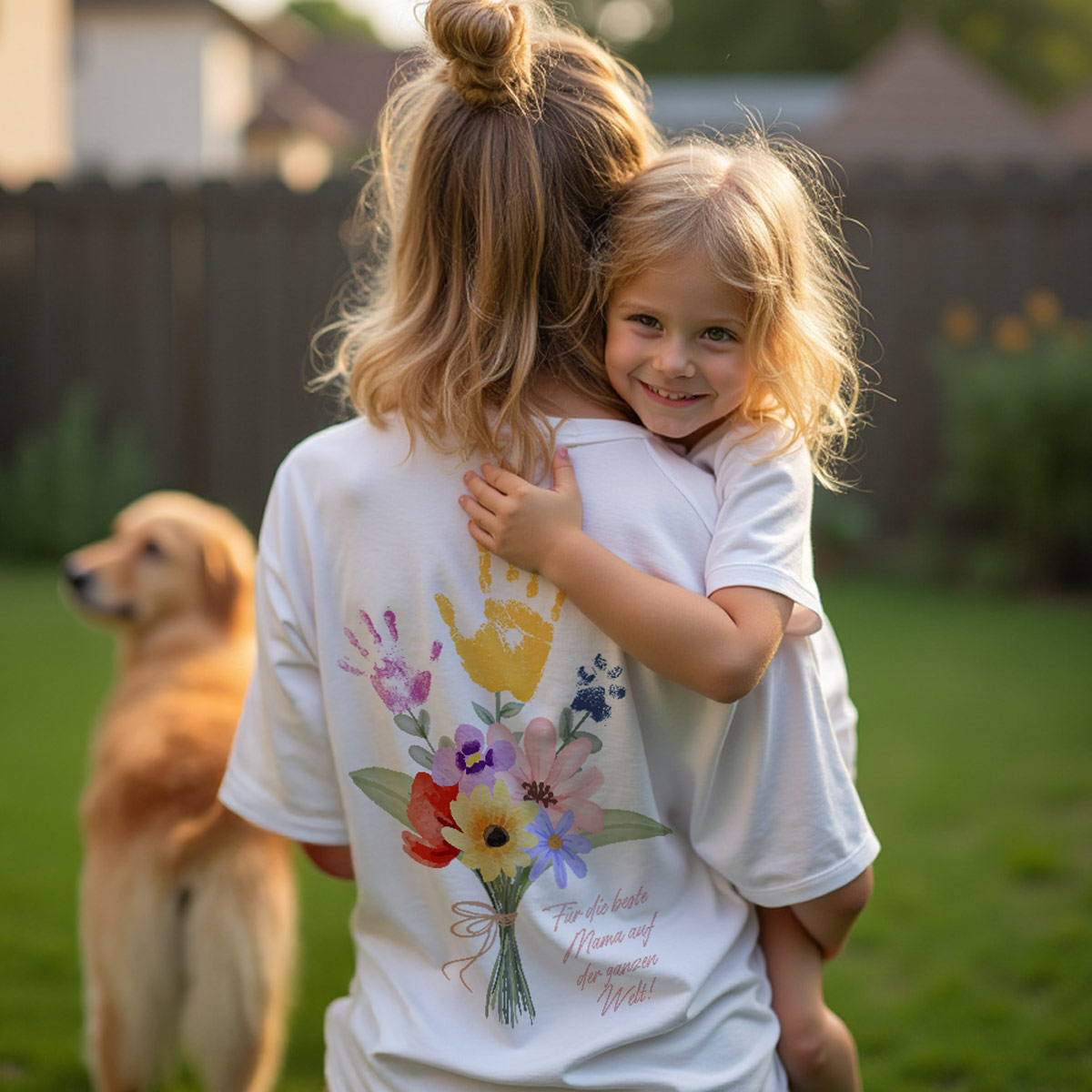 Personalisierbares T-Shirt Blumenstrauß mit Handabdruck, Weihnachtsgeschenk, Fotogeschenk, Geschenke für Frauen, Geschenke für Freundin, Geschenk für Schwester, Witzige Geschenke, Romantische Geschenke, Hochzeitsgeschenk, Kleine Geschenke, Geschenk, Gesch