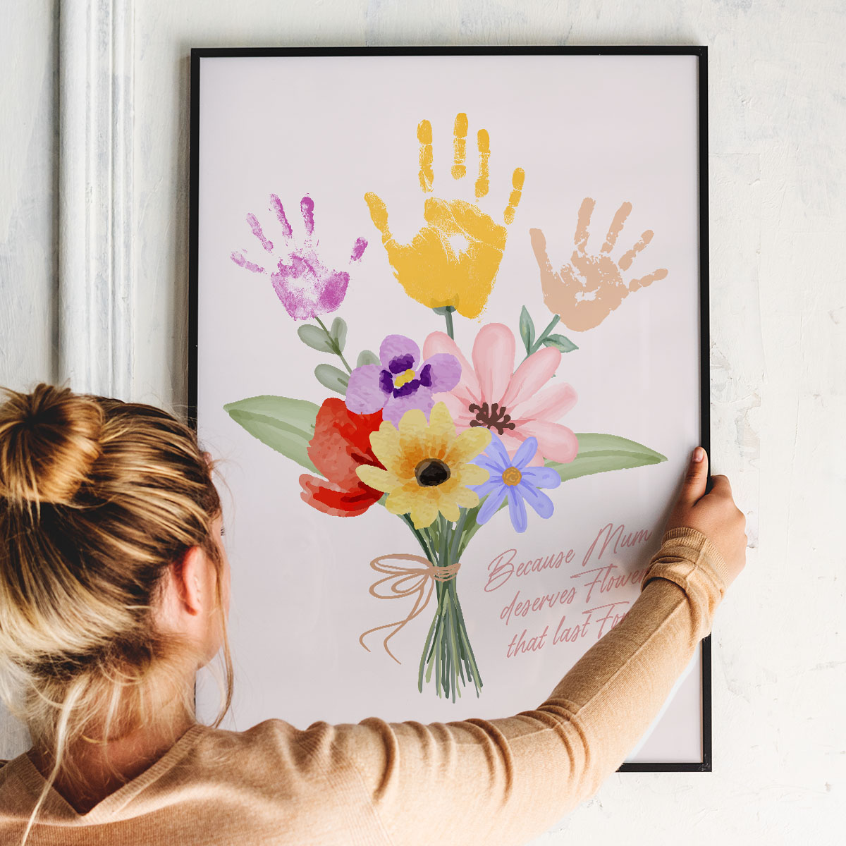 Personalisierbares Poster Blumenstrauß mit Handabdruck, Fotogeschenk, Geschenke für Frauen, Geschenke für Freundin, Geschenk für Schwester, Geschenk für Mama, Romantische Geschenke, Hochzeitsgeschenk, Kleine Geschenke, Geschenk, Geschenkidee