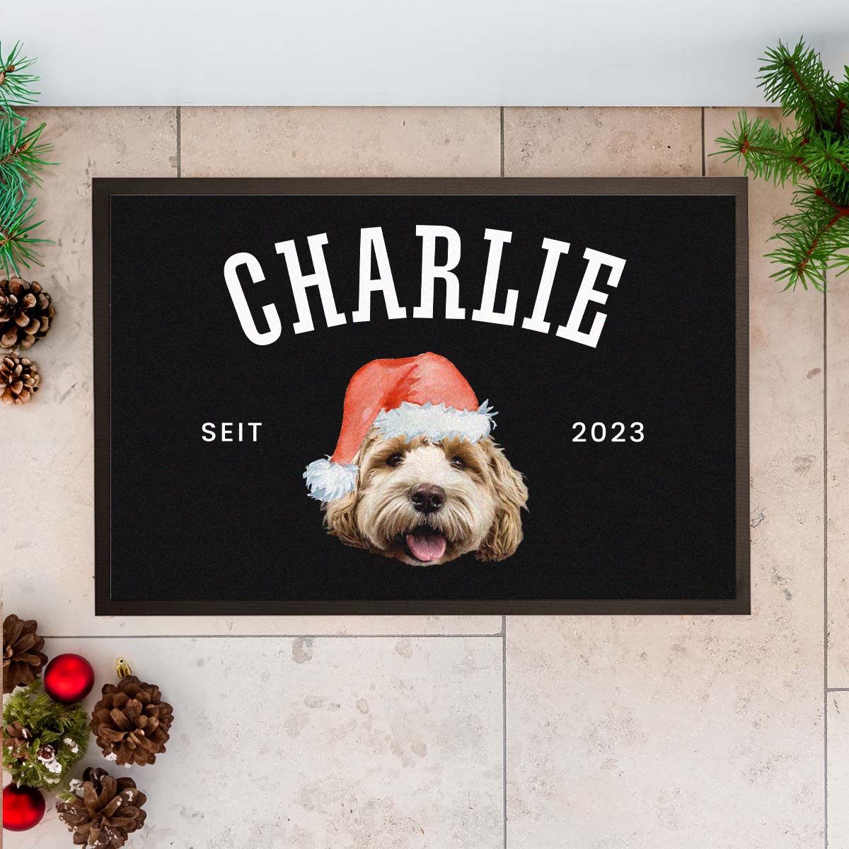 Personalisierbare Fußmatte mit Haustier und Weihnachtsmütze, Weihnachtsgeschenk, Fotogeschenk, Witzige Geschenke, Romantische Geschenke, Hochzeitsgeschenk, Kleine Geschenke, Geschenk, Geschenkidee