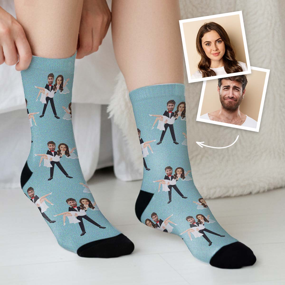 Personalisierbare Socken zur Hochzeit mit 2 Gesichtern, Valentinstag Geschenk, Fotogeschenk, Witzige Geschenke, Romantische Geschenke, Hochzeitsgeschenk, Kleine Geschenke, Geschenk, Geschenkidee