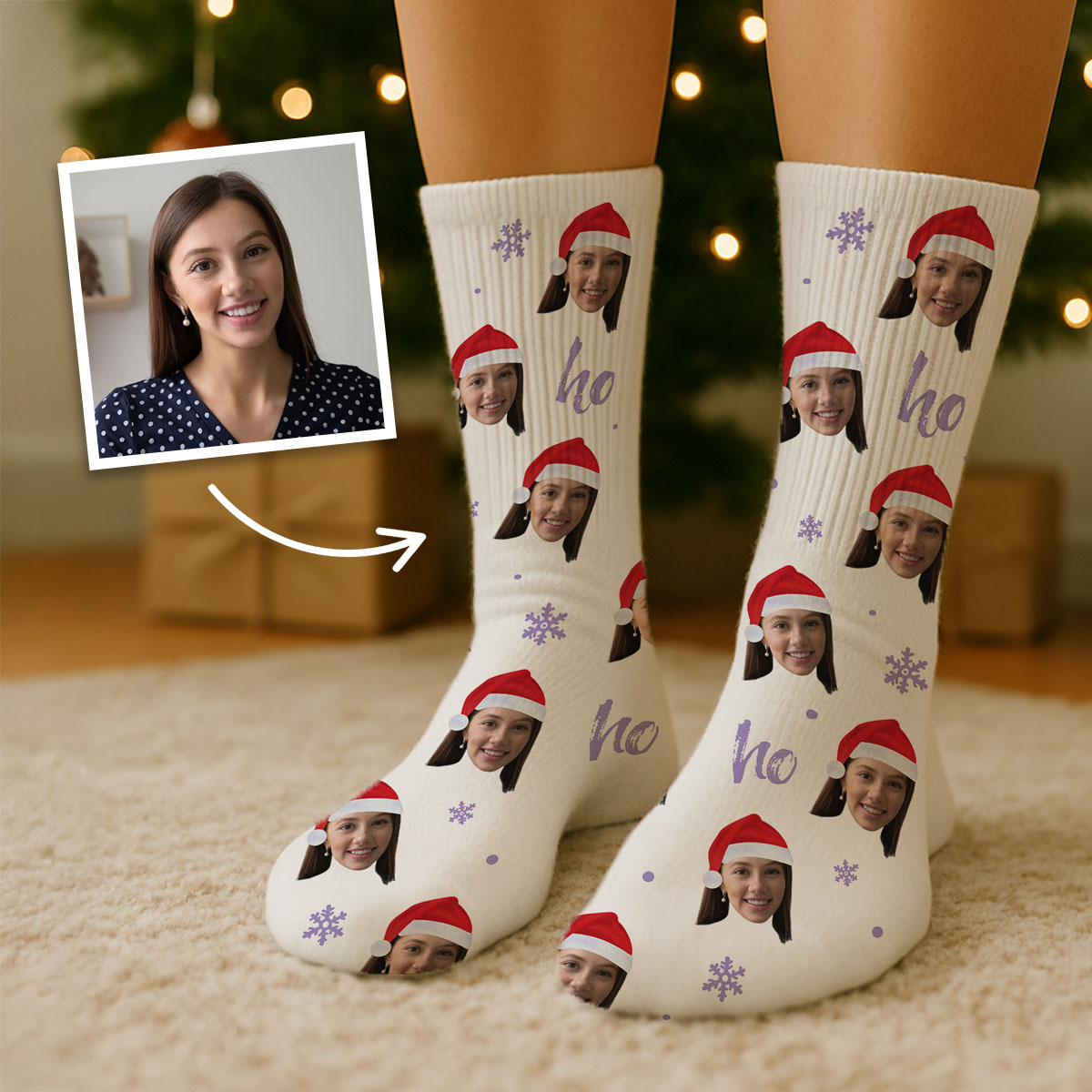 Personalisierbare Socken mit Gesicht und Weihnachtsmütze, Weihnachtsgeschenk, Fotogeschenk, Witzige Geschenke, Romantische Geschenke, Hochzeitsgeschenk, Kleine Geschenke, Geschenk, Geschenkidee