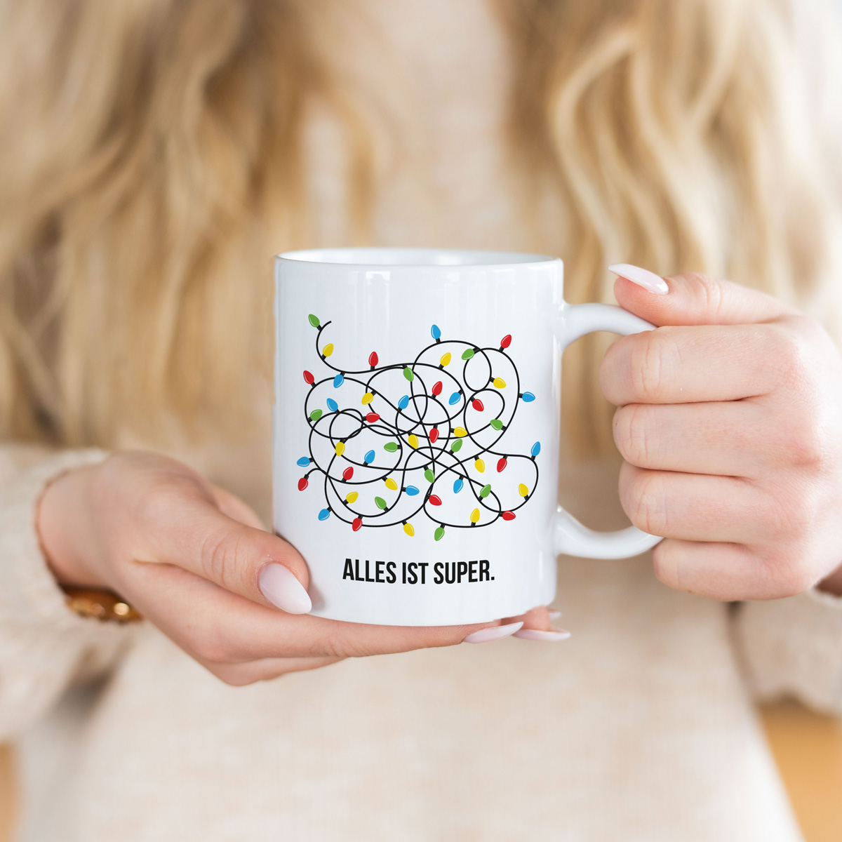 Personalisierbare Tasse Lichterkette mit Text, Weihnachtsgeschenk, Witzige Geschenke, Romantische Geschenke, Hochzeitsgeschenk, Kleine Geschenke, Geschenk, Geschenkidee