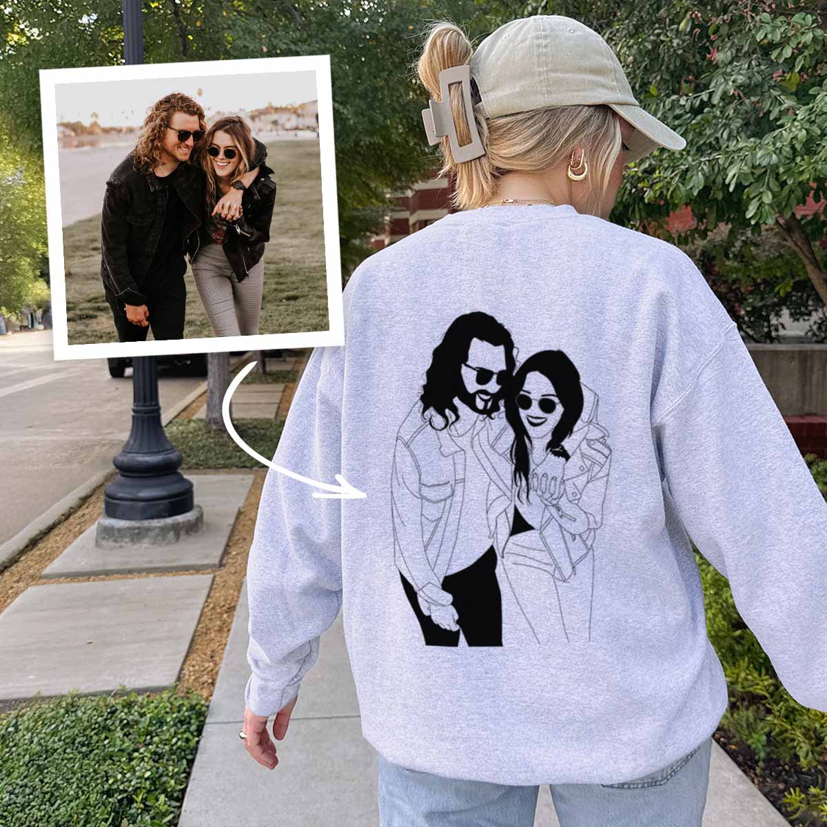 Personalisierbare Pullover mit Line Art Illustration 2 Personen, Weihnachtsgeschenk, Fotogeschenk, Geburtstagsgeschenk, Geschenk für Mama, Witzige Geschenke, Romantische Geschenke, Hochzeitsgeschenk, Kleine Geschenke, Geschenk, Geschenkidee