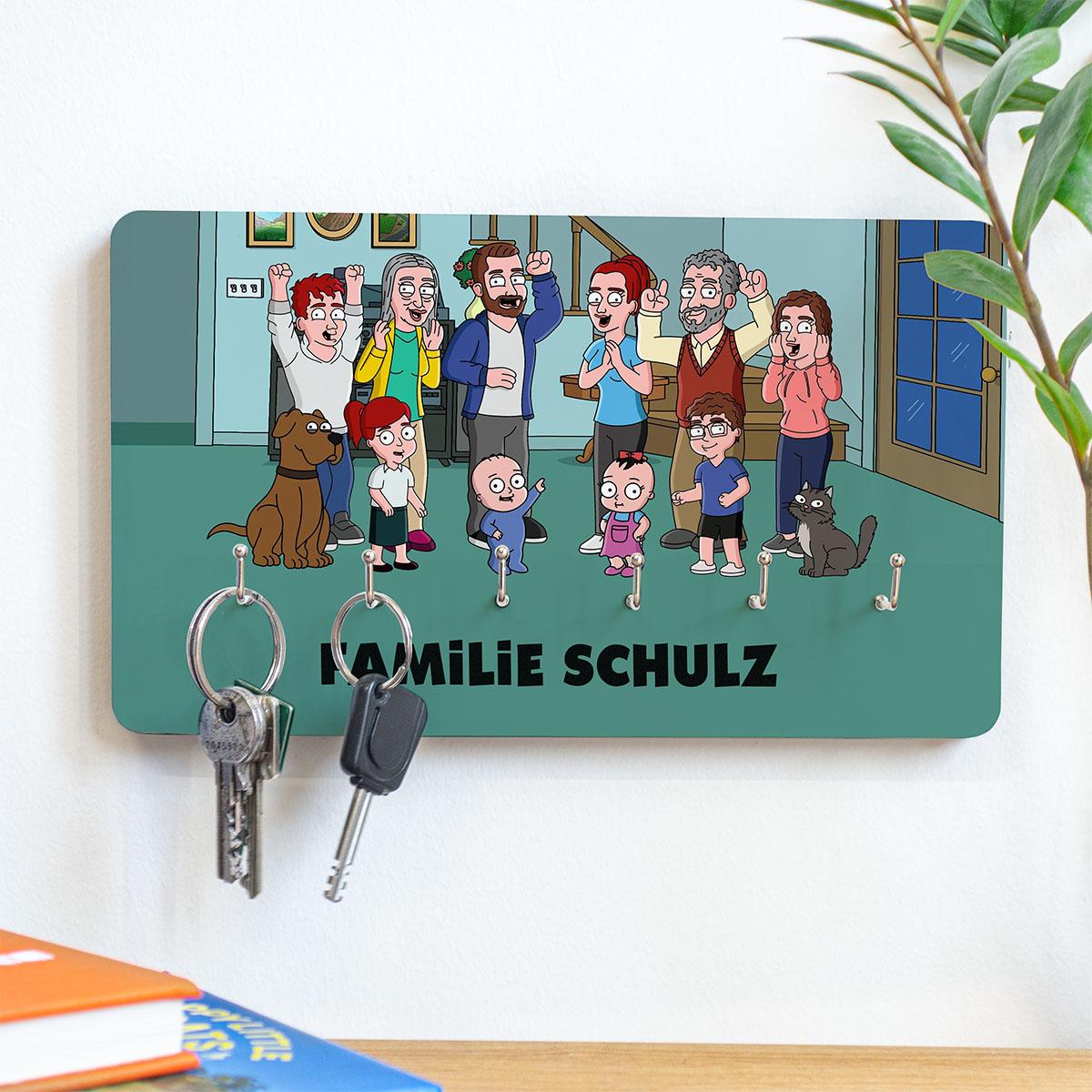 Personalisierbare Schlüsselbrett-Illustration Zeichentrick Familie, Weihnachtsgeschenk, Geschenk für Männer, Geschenk für Freund, Geschenk für Bruder, Geschenk für Papa, Witzige Geschenke, Romantische Geschenke, Hochzeitsgeschenk, Kleine Geschenke, Gesche