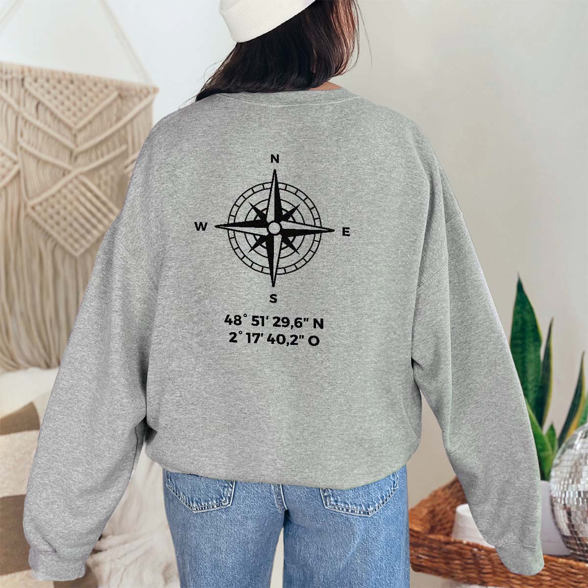 Personalisierbarer Pullover mit Kompass und Text, Geschenke für Frauen, Geschenke für Freundin, Geschenk für Schwester, Witzige Geschenke, Romantische Geschenke, Hochzeitsgeschenk, Kleine Geschenke, Geschenk, Geschenkidee