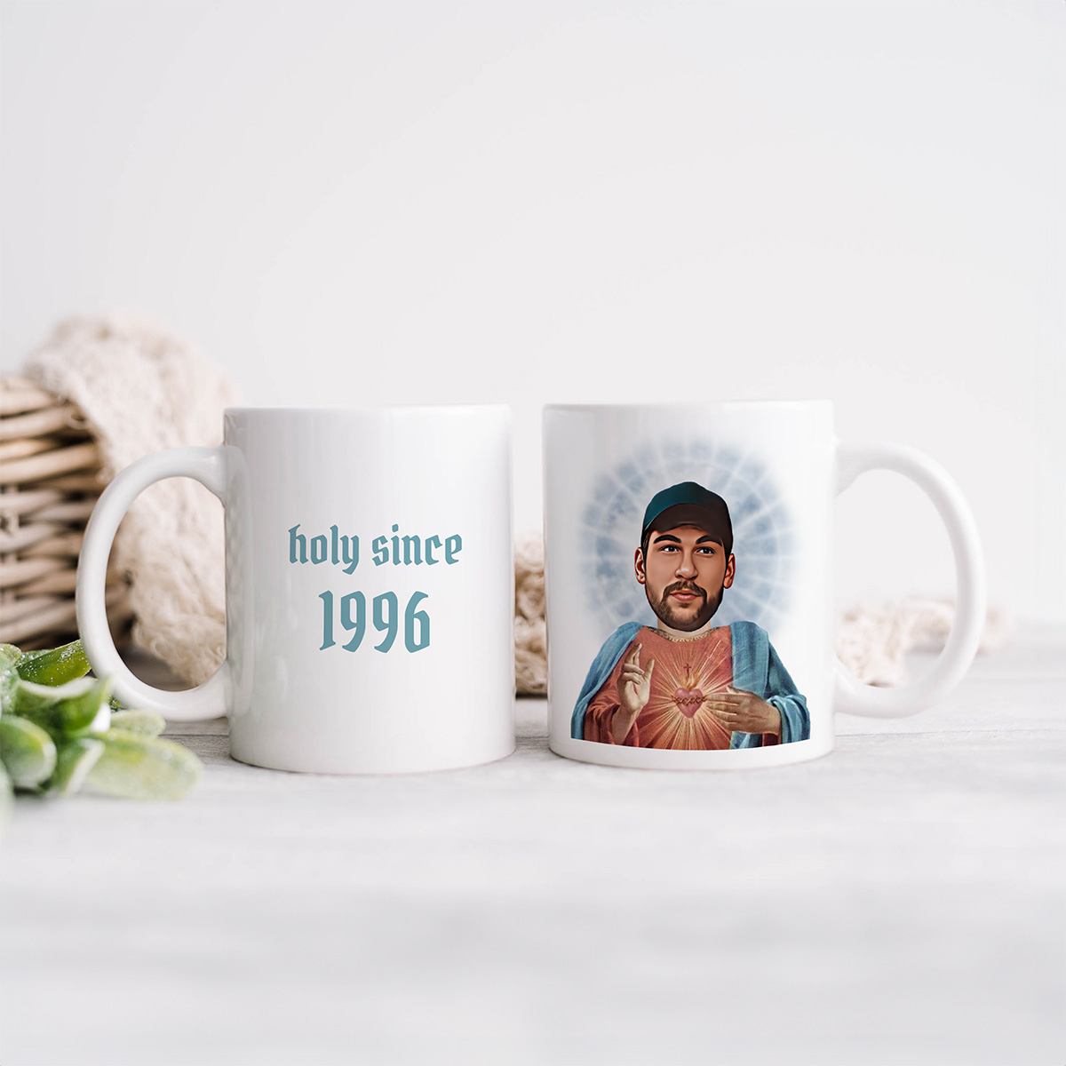 Personalisierbare Tasse Heiligenschein mit Gesicht und Text, Weihnachtsgeschenk, Geburtstagsgeschenk, Geschenk für Männer, Geschenk für Freund, Geschenk für Bruder, Geschenke für Frauen, Geschenke für Freundin, Geschenk für Schwester, Geschenk für Mama, G