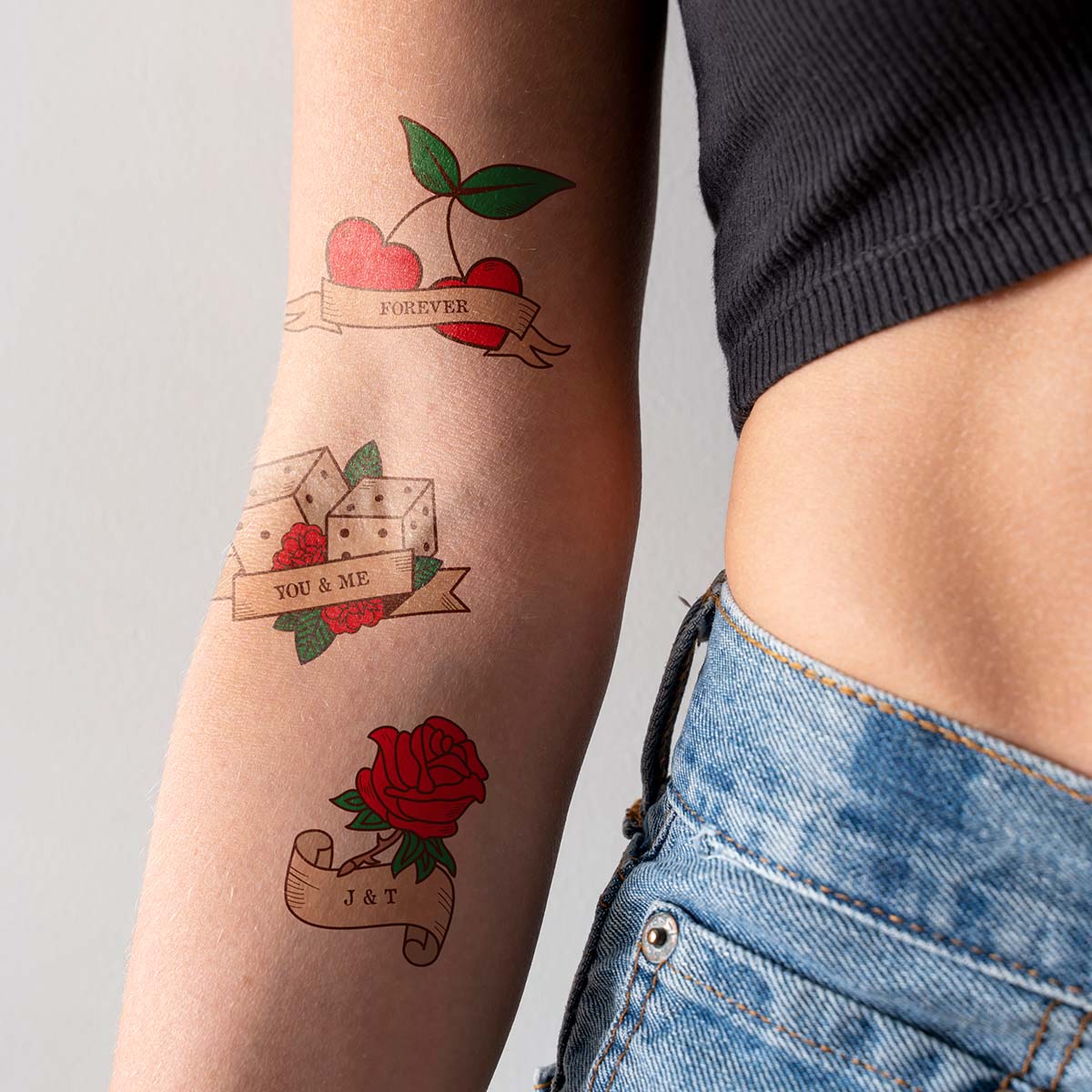 Personalisierbare Tattoos 6er Set mit Retro-Designs und Text, Weihnachtsgeschenk, Geschenke für Frauen, Geschenke für Freundin, Geschenk für Schwester, Geschenk für Mama, Witzige Geschenke, Romantische Geschenke, Hochzeitsgeschenk, Kleine Geschenke, Gesch