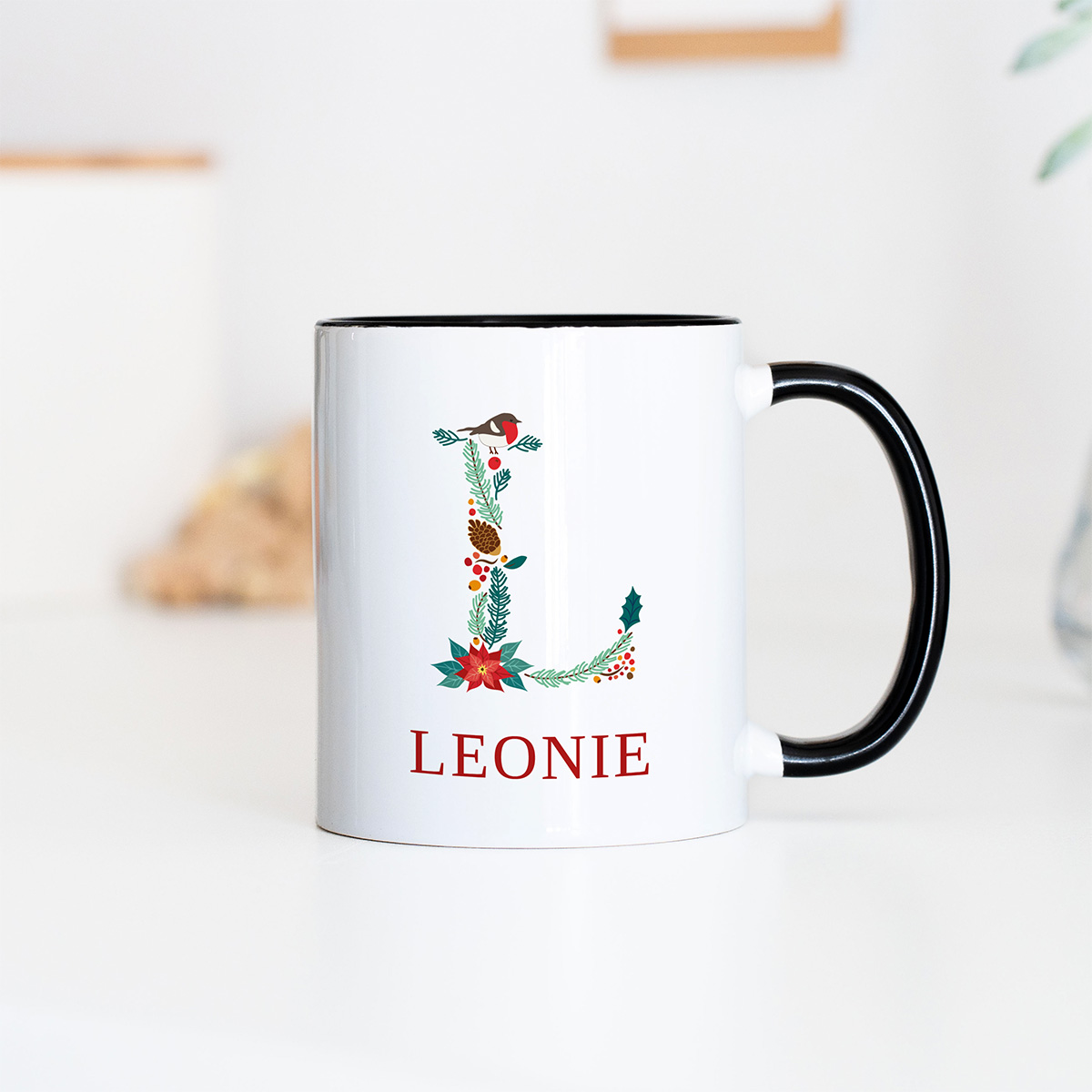 Personalisierbare Tasse mit winterlichem Monogramm, personalisiert, personalisierbar, Weihnachtsgeschenk, Witzige Geschenke, Kleine Geschenke, Geschenk, Geschenkidee