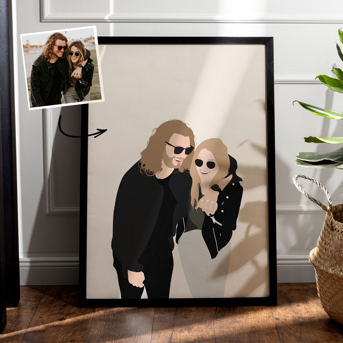 Handgezeichnete Poster Illustration mit 2 Personen, personalisiert, personalisierbar, Fotogeschenk, Geburtstagsgeschenk, Geschenk für Männer, Geschenk für Freund, Geschenk für Bruder, Geschenke für Frauen, Geschenke für Freundin, Geschenk für Schwester, G