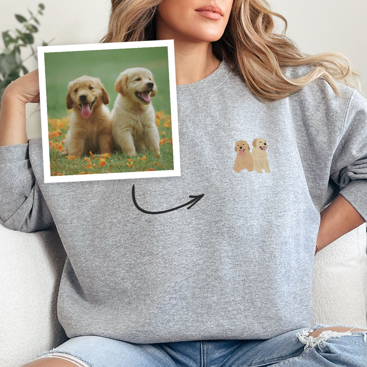 Personalisierbarer Pullover mit kleiner Haustier Illustration, Fotogeschenk, Geschenke für Frauen, Geschenke für Freundin, Geschenk für Schwester, Witzige Geschenke, Romantische Geschenke, Hochzeitsgeschenk, Kleine Geschenke, Geschenk, Geschenkidee