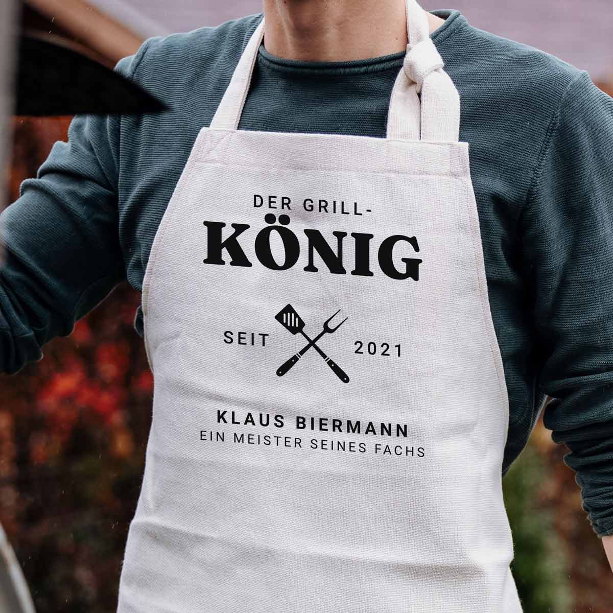 Küchenschürze Grillkönig, personalisiert, personalisierbar, Geschenk für Männer, Geschenk für Freund, Geschenk für Bruder, Witzige Geschenke, Romantische Geschenke, Hochzeitsgeschenk, Geschenk, Geschenkidee