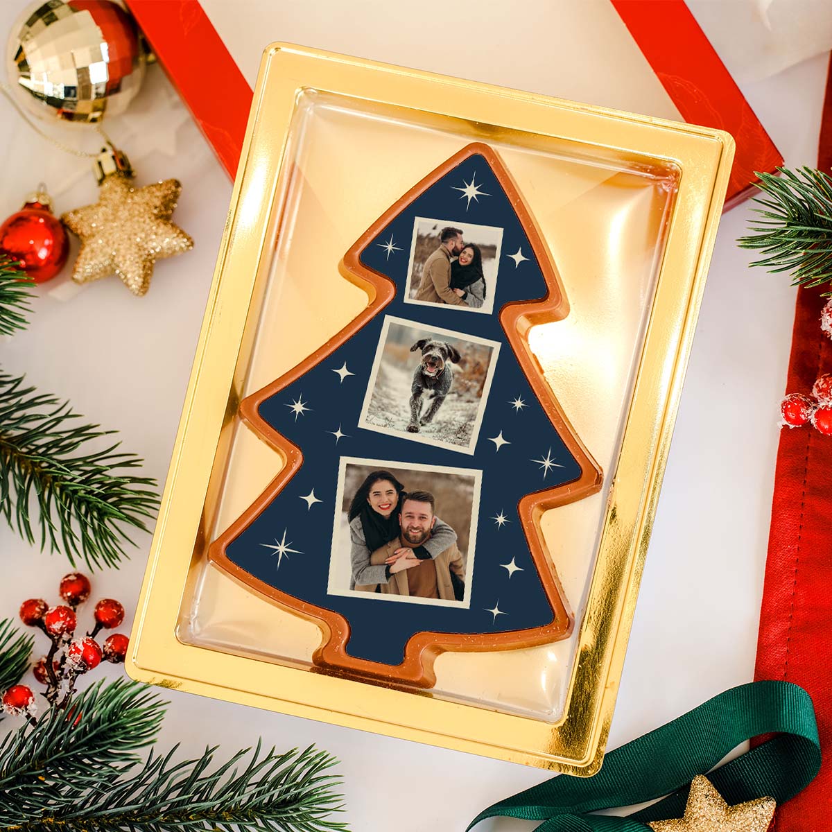 Personalisierte Schokolade als Tannenbaum mit 3 Fotos, Fotogeschenk, Witzige Geschenke, Romantische Geschenke, Hochzeitsgeschenk, Kleine Geschenke, Geschenk, Geschenkidee