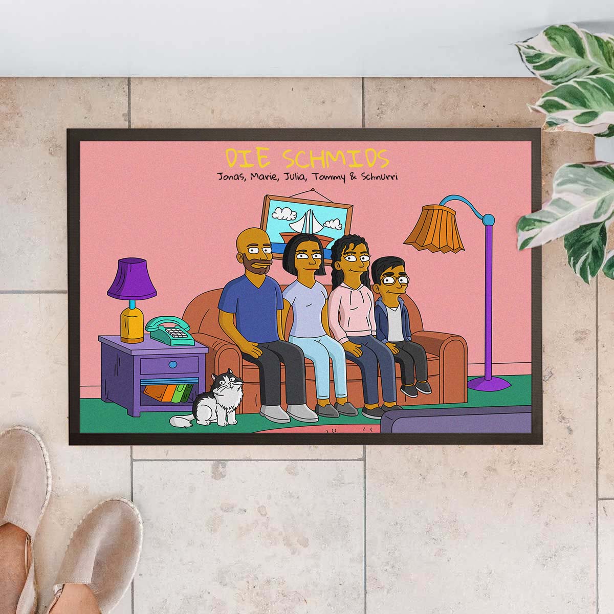 Personalisierbare Fußmatten-Illustration Cartoon Familie, Weihnachtsgeschenk, Witzige Geschenke, Romantische Geschenke, Hochzeitsgeschenk, Kleine Geschenke, Geschenk, Geschenkidee