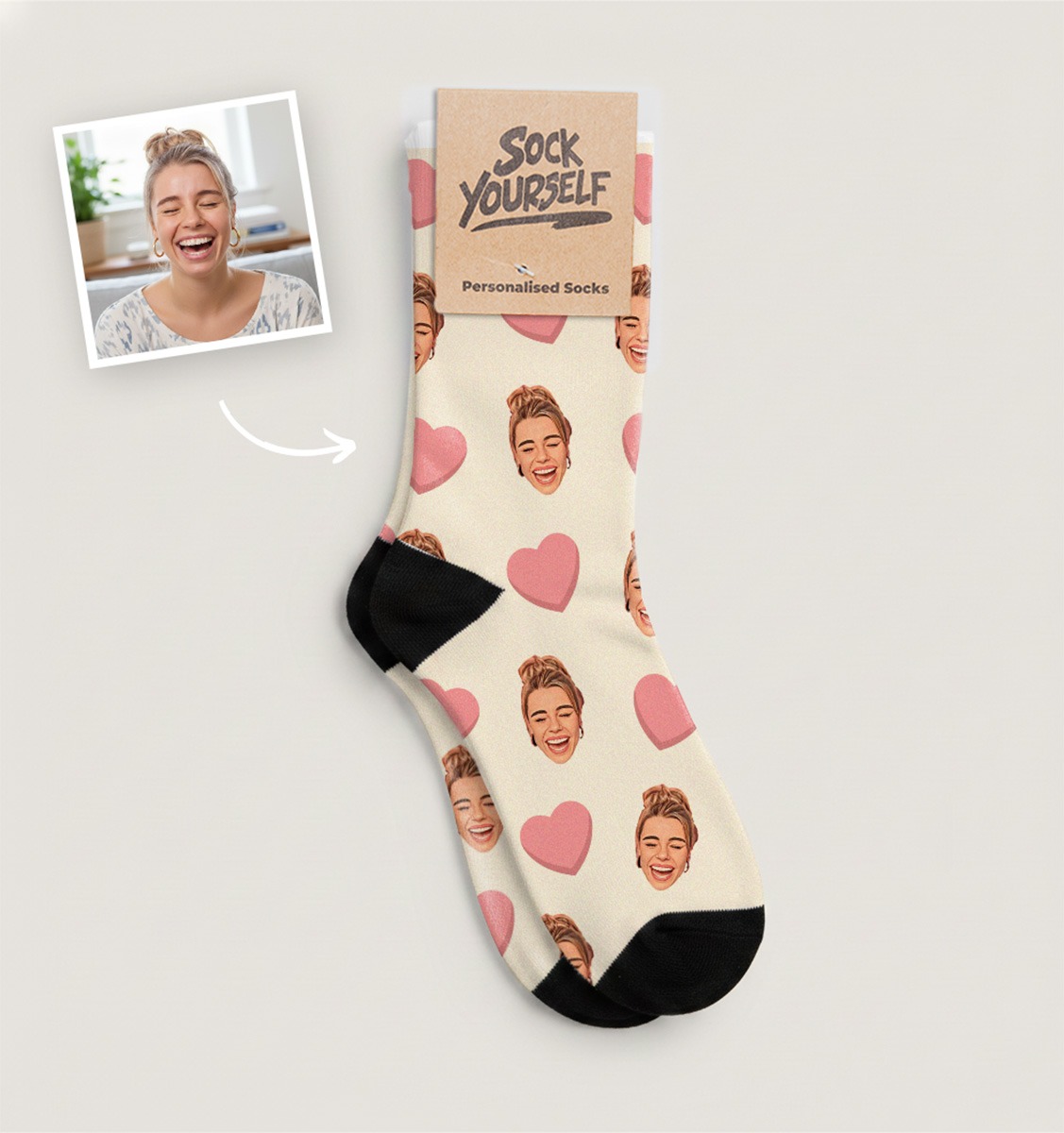 Personalisierbare Socken mit Gesicht im Comic-Style, Valentinstag Geschenk, Fotogeschenk, Geburtstagsgeschenk, Geschenke für Frauen, Geschenke für Freundin, Geschenk für Schwester, Geschenk für Mama, Witzige Geschenke, Romantische Geschenke, Hochzeitsgesc