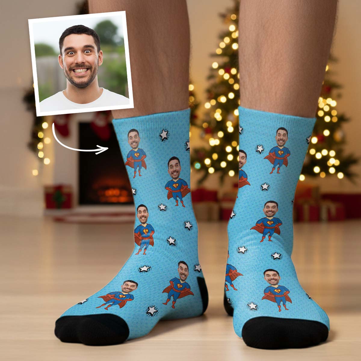 Personalisierbare Socken mit Gesicht und Superhelden, Fotogeschenk, Geburtstagsgeschenk, Geschenk für Männer, Geschenk für Freund, Geschenk für Bruder, Geschenke für Frauen, Geschenke für Freundin, Geschenk für Schwester, Geschenk für Mama, Geschenk für P