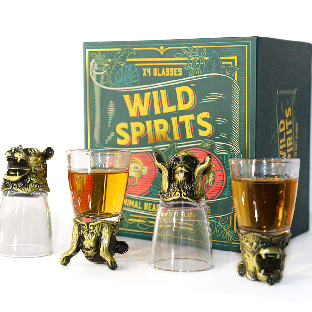 Wild Spirits Shotgläser 4er-Set, Weihnachtsgeschenk, Geschenk für Männer, Geschenk für Freund, Geschenk für Bruder, Romantische Geschenke, Hochzeitsgeschenk, Kleine Geschenke, Geschenk, Geschenkidee