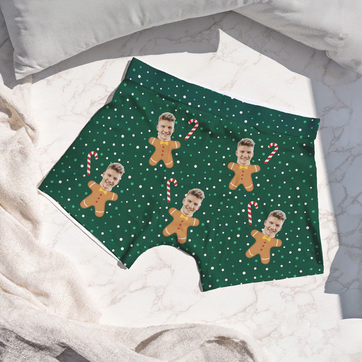 Weihnachtliche Boxershorts mit Gesicht und Hintergründen, personalisiert, personalisierbar, Weihnachtsgeschenk, Fotogeschenk, Geschenk für Männer, Geschenk für Freund, Geschenk für Bruder, Witzige Geschenke, Romantische Geschenke, Hochzeitsgeschenk, Klein