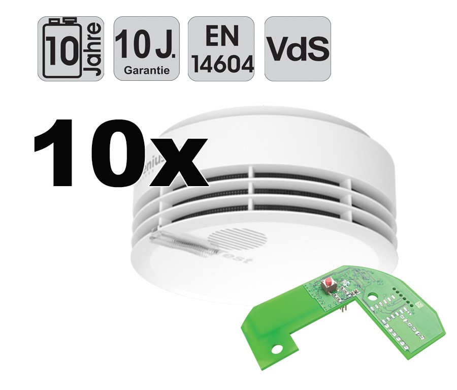 Hekatron Genius Plus X Rauchmelder + Funkmodul Basis X - 10er Pack