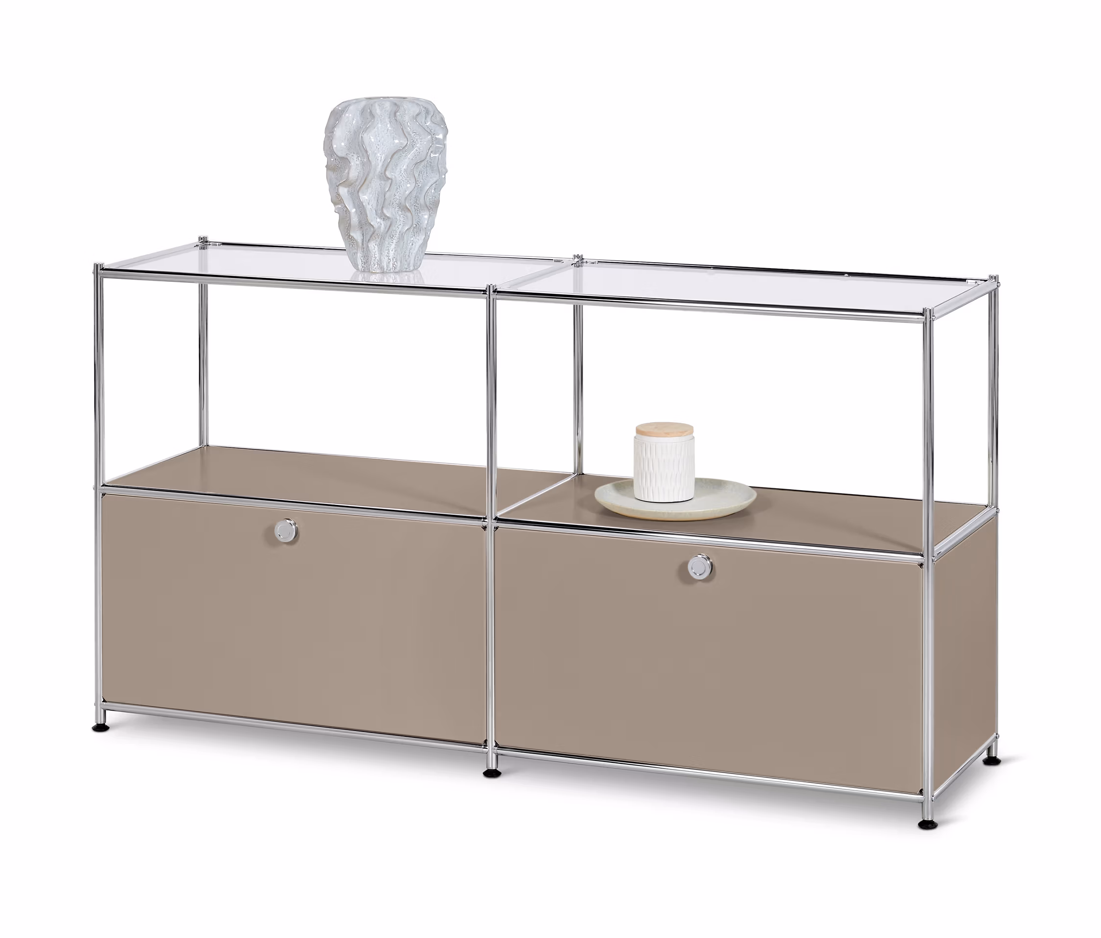 Tchibo - Sideboard Metall »Cn3« mit 2 Klappen und Glasböden - 152x40x82,5cm - taupe -