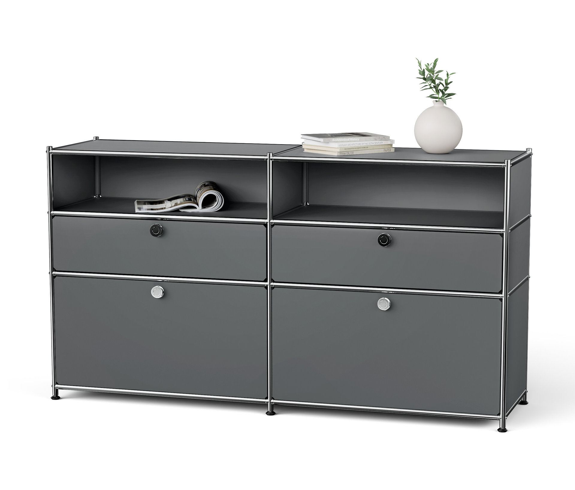 Tchibo - Sideboard Metall »Cn3« mit 2 Klappenfächern - 152x40x84,5cm - chrom -