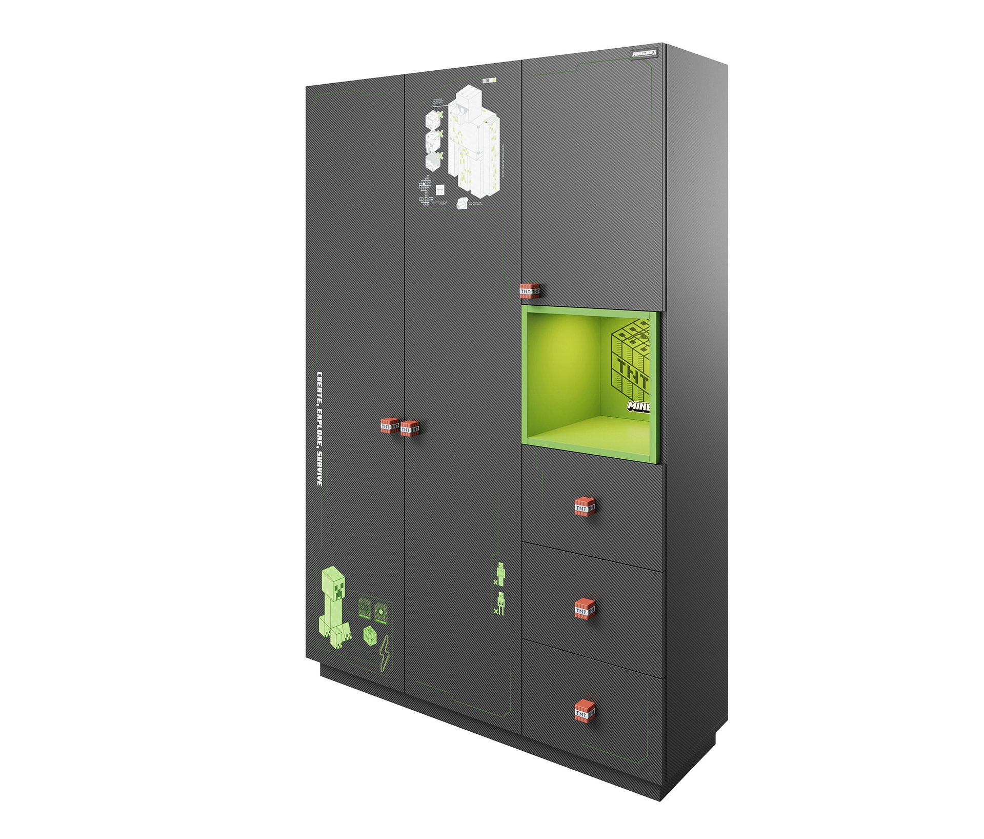 roba Minecraft Schrank - 200x50x135cm - schwarz -
