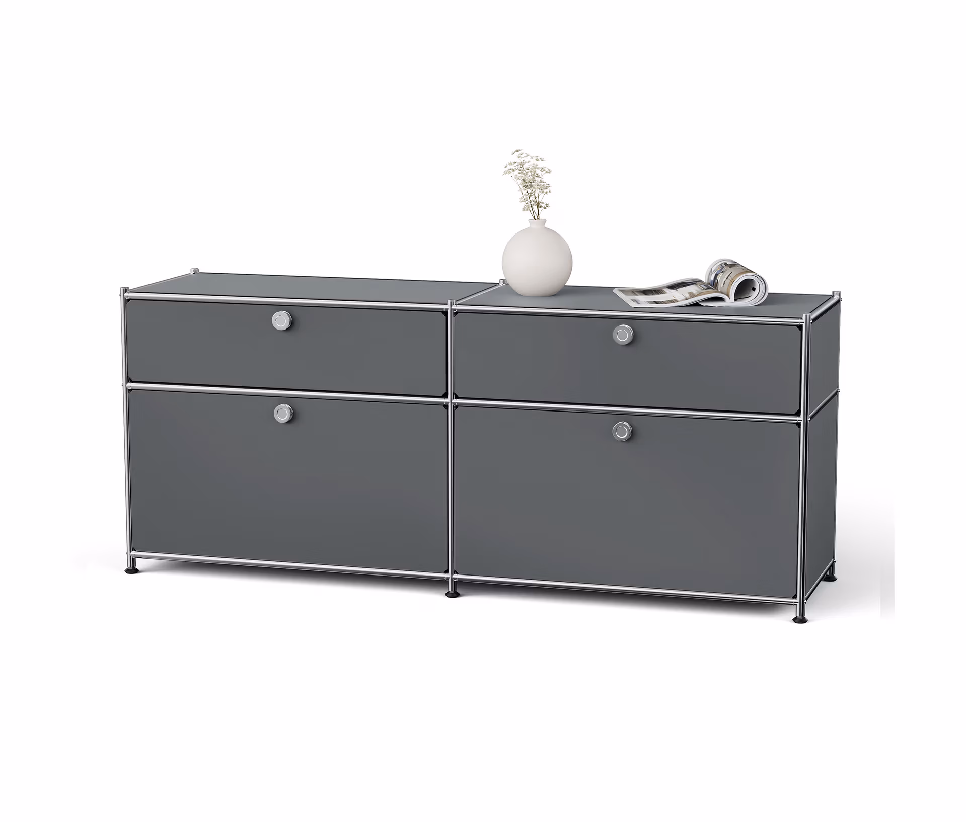 Tchibo - Sideboard Metall »Cn3« mit 2 Klappenfächern und 2 Schubladen - 152x40x64,5cm - chrom -