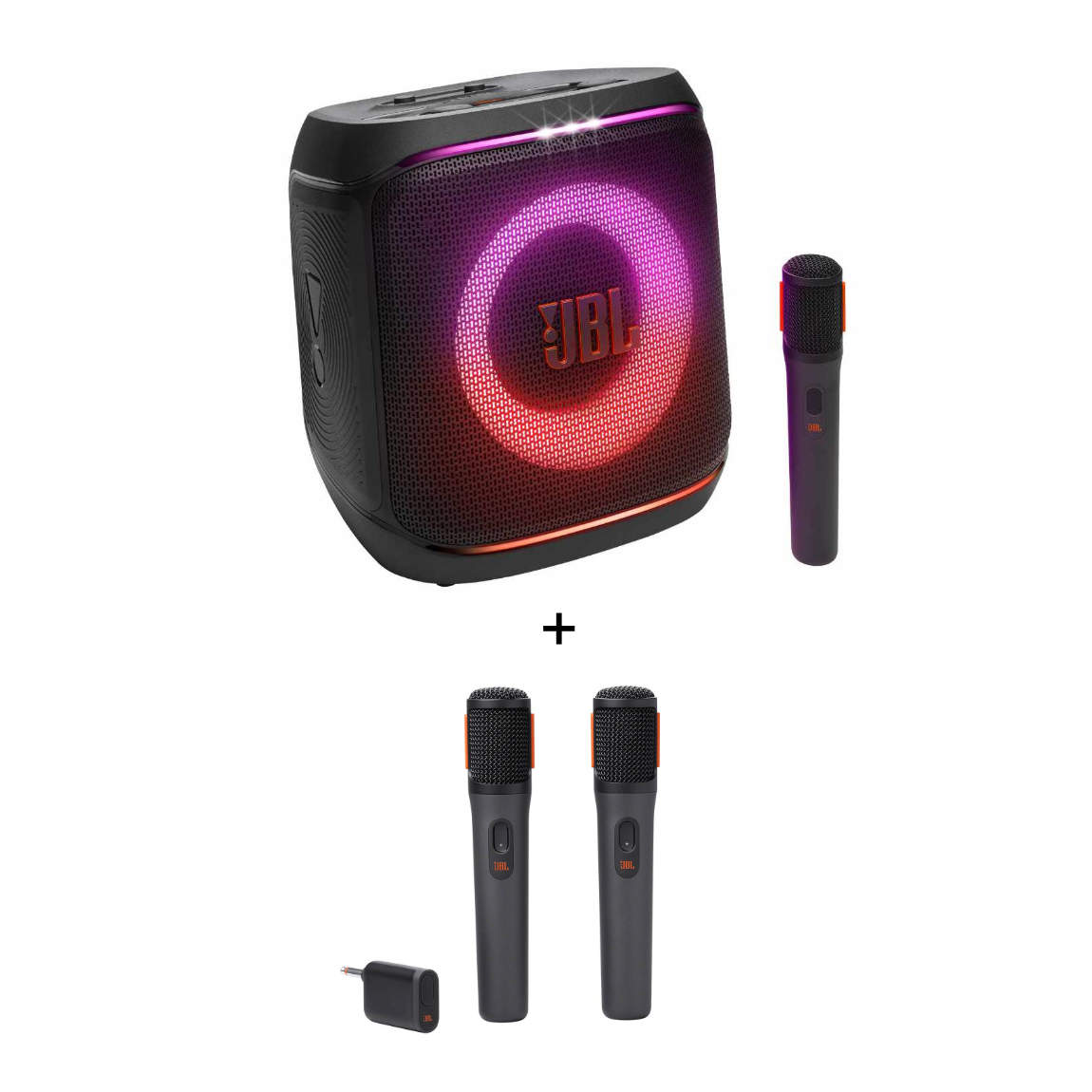 JBL PartyBox ENCORE 2 - Tragbarer Karaoke-Lautsprecher mit Mikrofon + Wireless Microphone Set