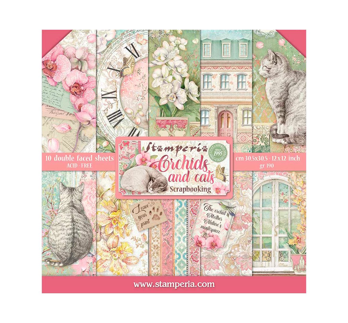 Scrapbook-Block 'Katze und Orchidee'