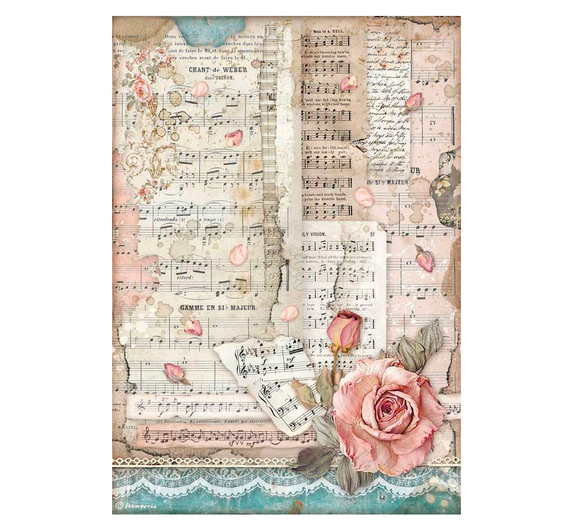 Motiv-Strohseide 'Rosen und Musik'