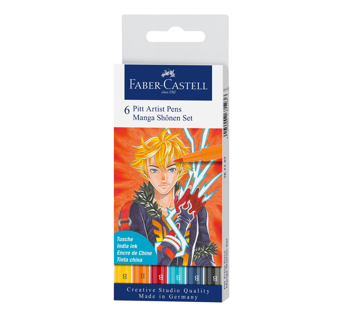 Faber-Castell Pitt Artist Pen Manga Shônen Set, 6 Stifte