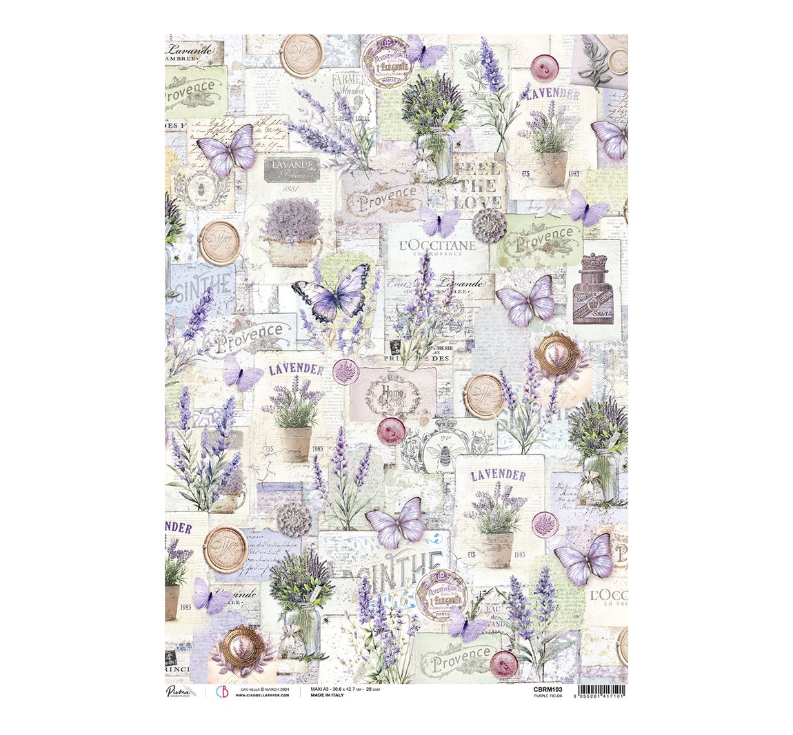 Motiv-Strohseide 'Morning Provence - Purple Fields'